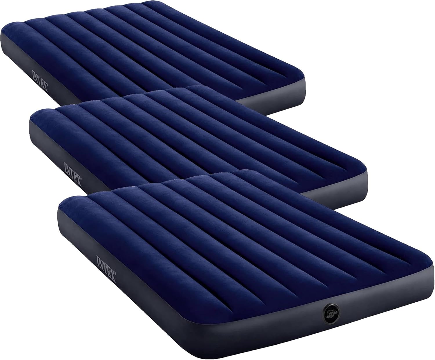 Intex 64758E Dura-Beam Standard Downy Air Mattress: Fiber-Tech,Full Size,10in Bed Height,600lb Weight Capacity,Pump Sold Separately,(Pack of 3)