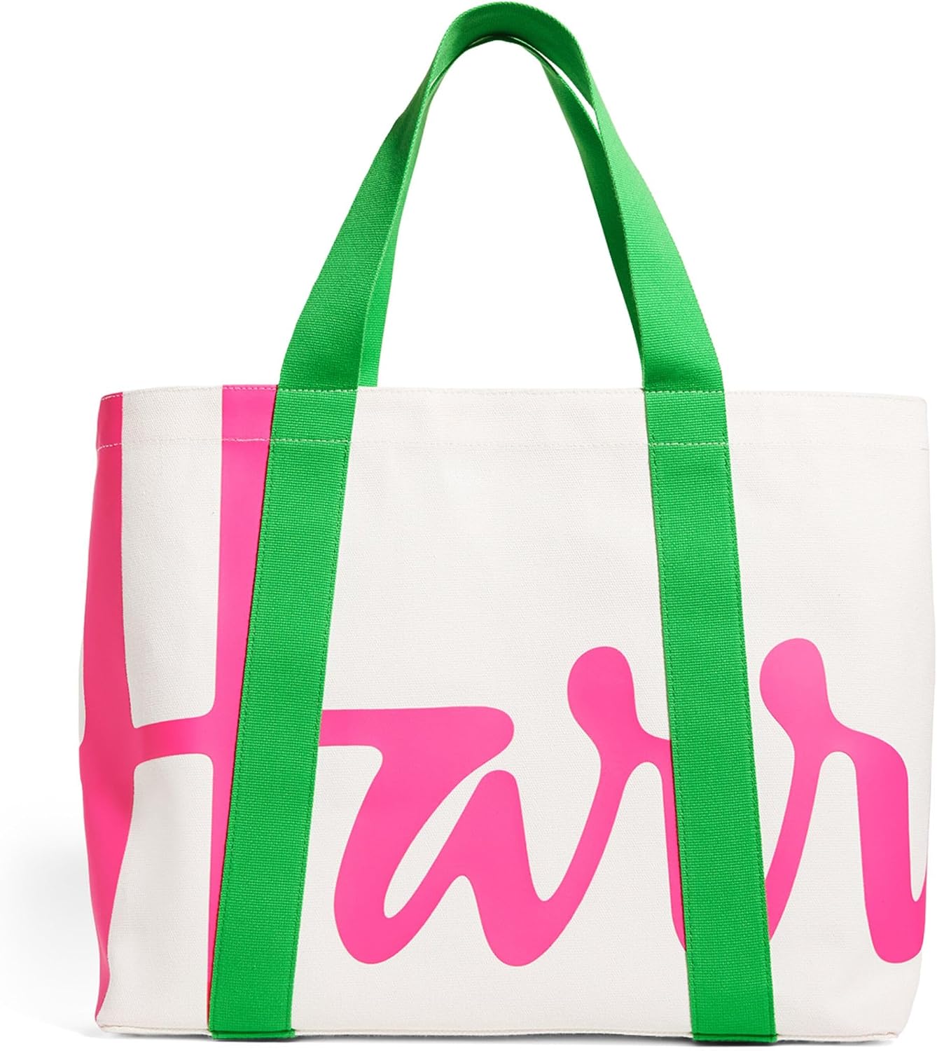 Harrods Medium Cotton Logo Tote Bag, Green and Pink 33 x 40cm x 15cm