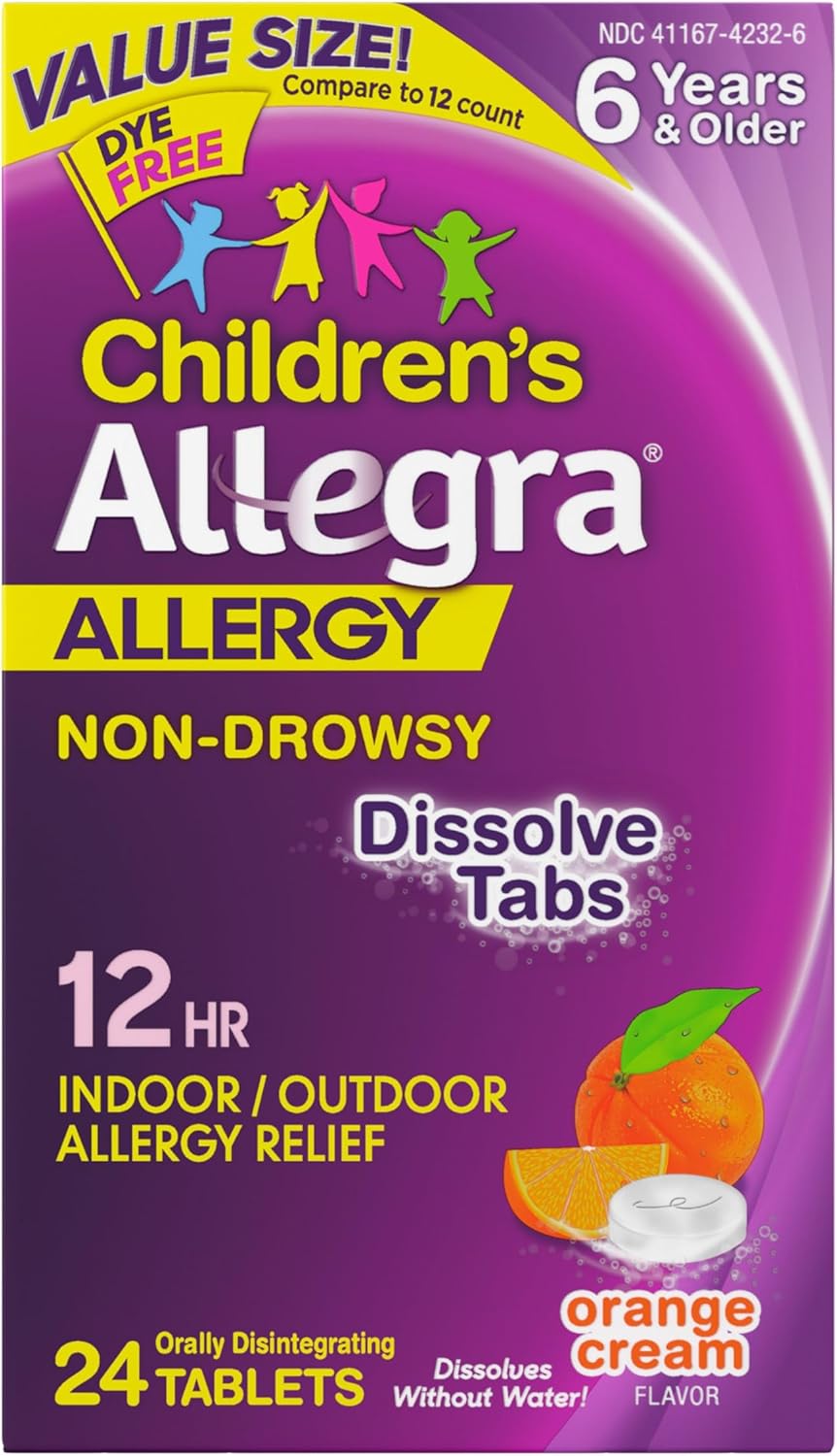 Allegra Children's 12HR Orange Cream Tablets, 24 Count, Non-Drowsy Antihistamine for Kids