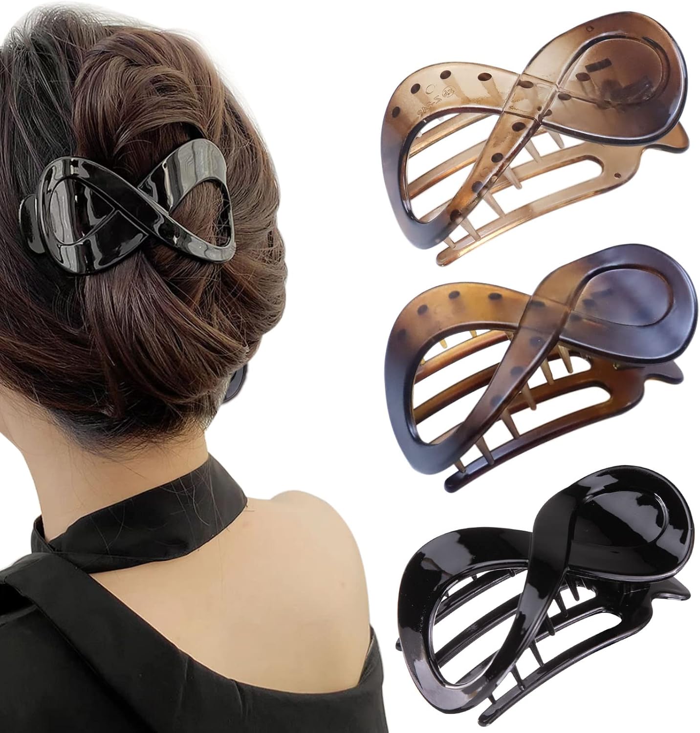 Kavya 3 Pcs Hair Claw Clips for Thick Hair Women, Non-Slip Claws Black Large Clip, Accessories for Women and Girls