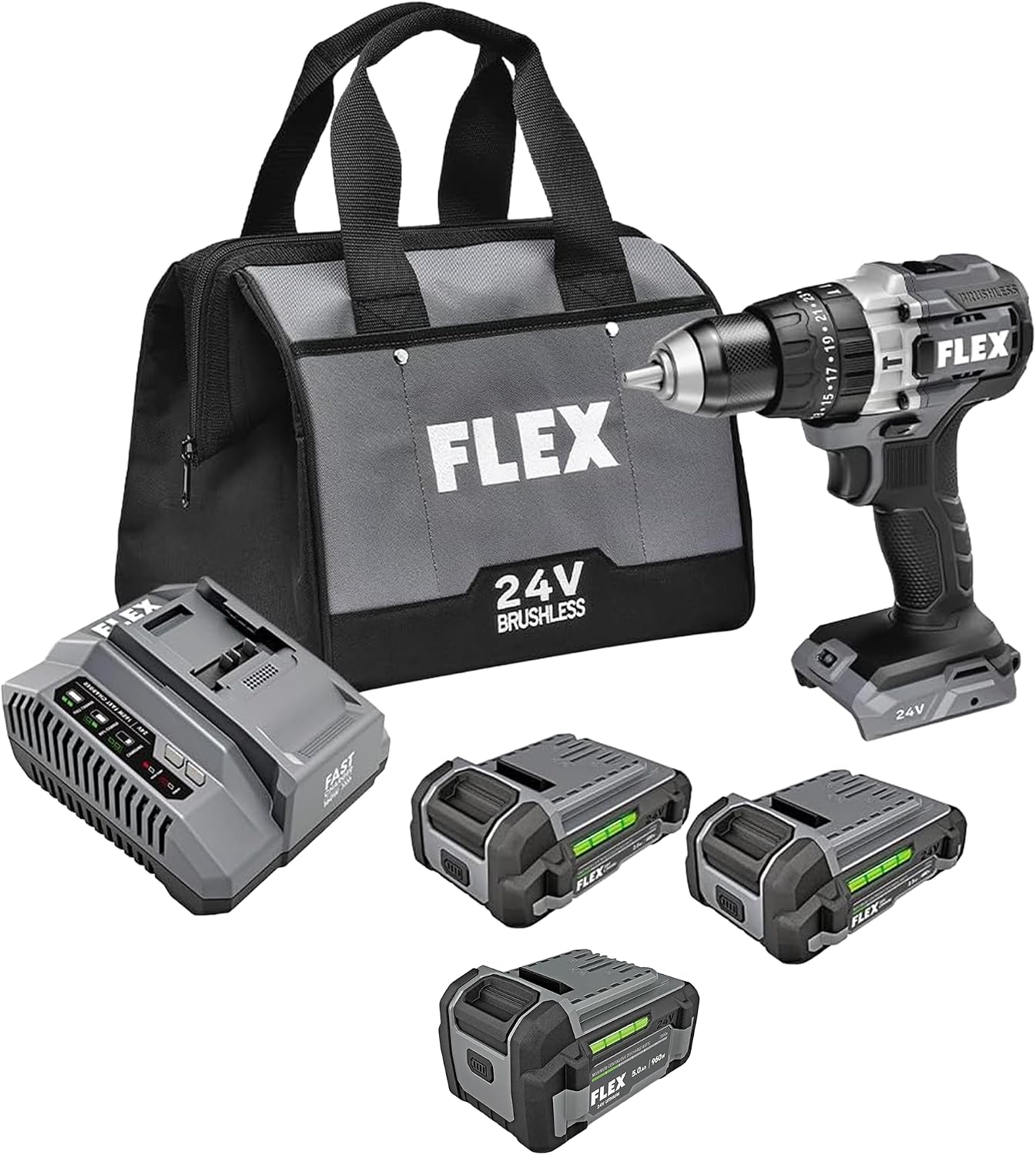 FLEX FX1251-2A 24V Brushless 1/2 in Hammer Drill Kit with FX0121-1 Battery
