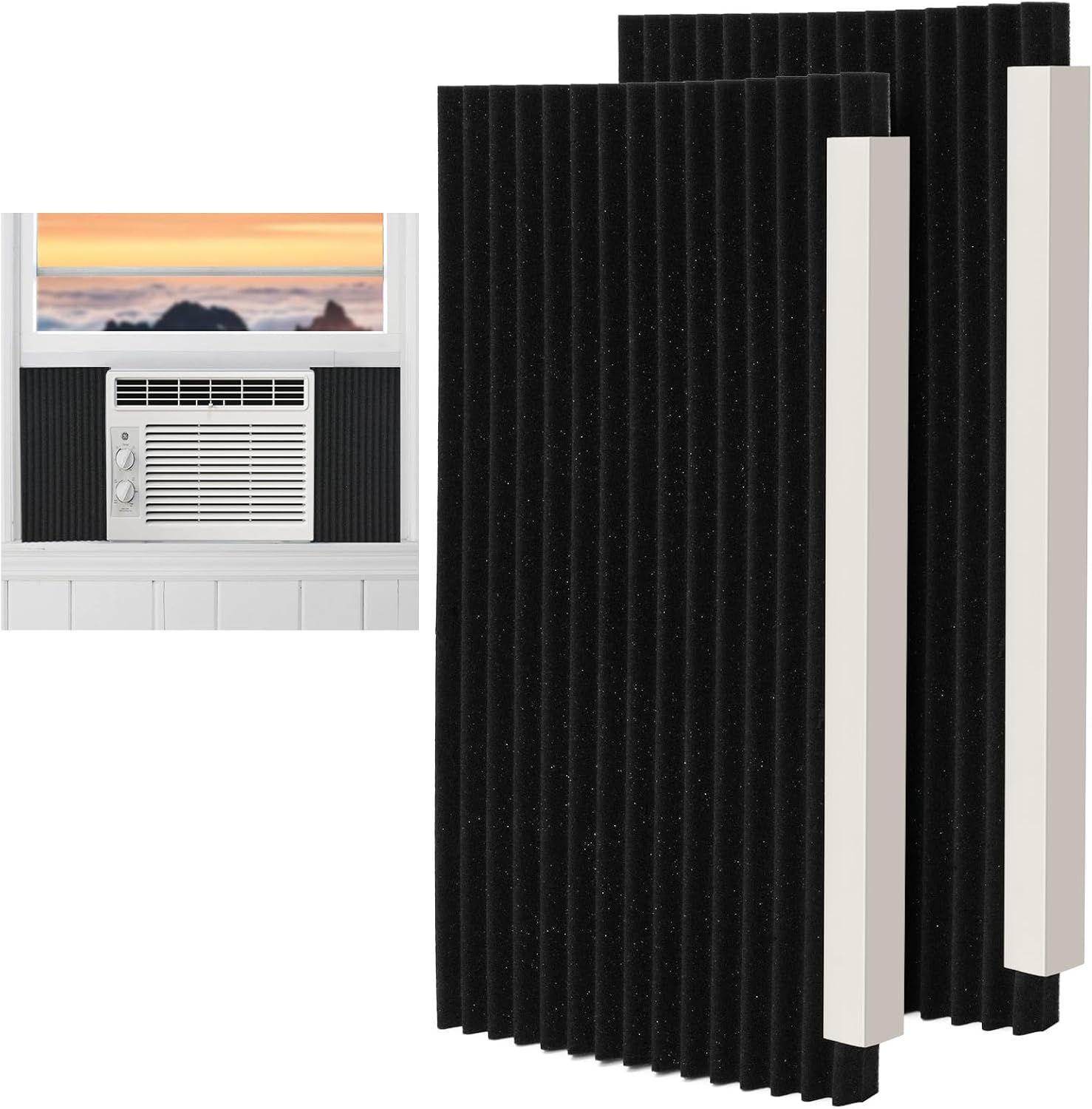 BEWAVE Window AC Side Panels, Air Conditioner Insulation Foam Panels Kit for Window Unit, 17in x 9in x 7/8in, 2 Packs