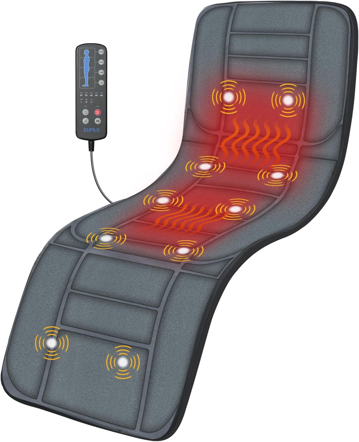 Massager Pad, Back Massager with Heat and 10 Vibrating Motors for Pain Relief, Body Massage for Back, Lumbar,Leg, Gifts for Men Women, Long 53"