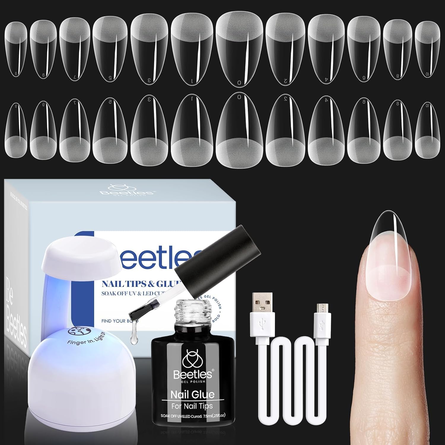 Beetles Gel Nail Kit Amond Shape - 504Pcs Beetles Gel Nail Kit Easy Nail Extension Set Etch X Nail Tips Short Almond Half Matte Nail Tips 9 in 1 Nail Glue Uv Led Nail Gift for Women & Girls