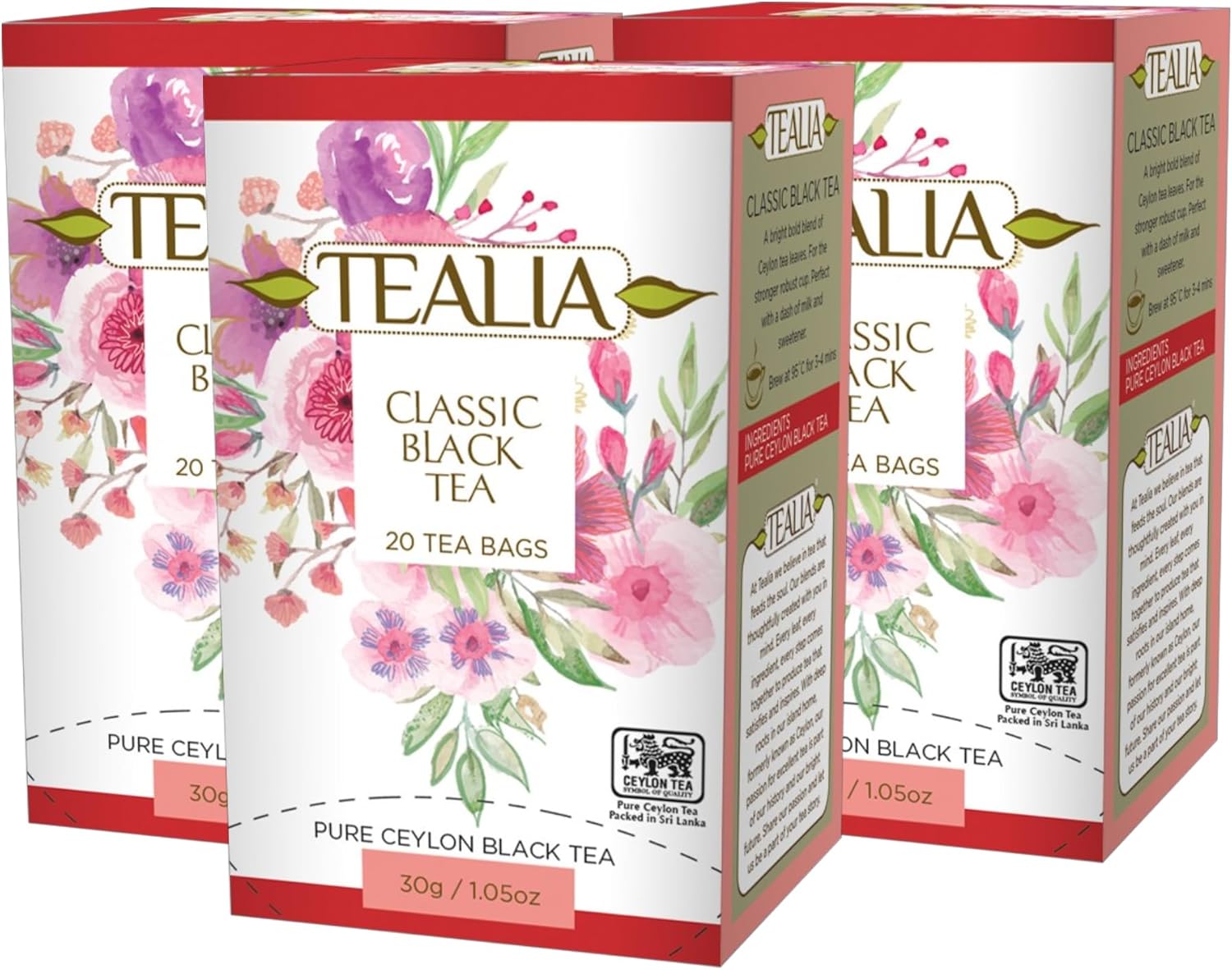 Tealia Ceylon Black Tea Bags Multipack (3 x 20 Individually Wrapped) – Classic Breakfast Tea, Rich Full-Flavour Everyday Black Tea, 60 Tea Bags