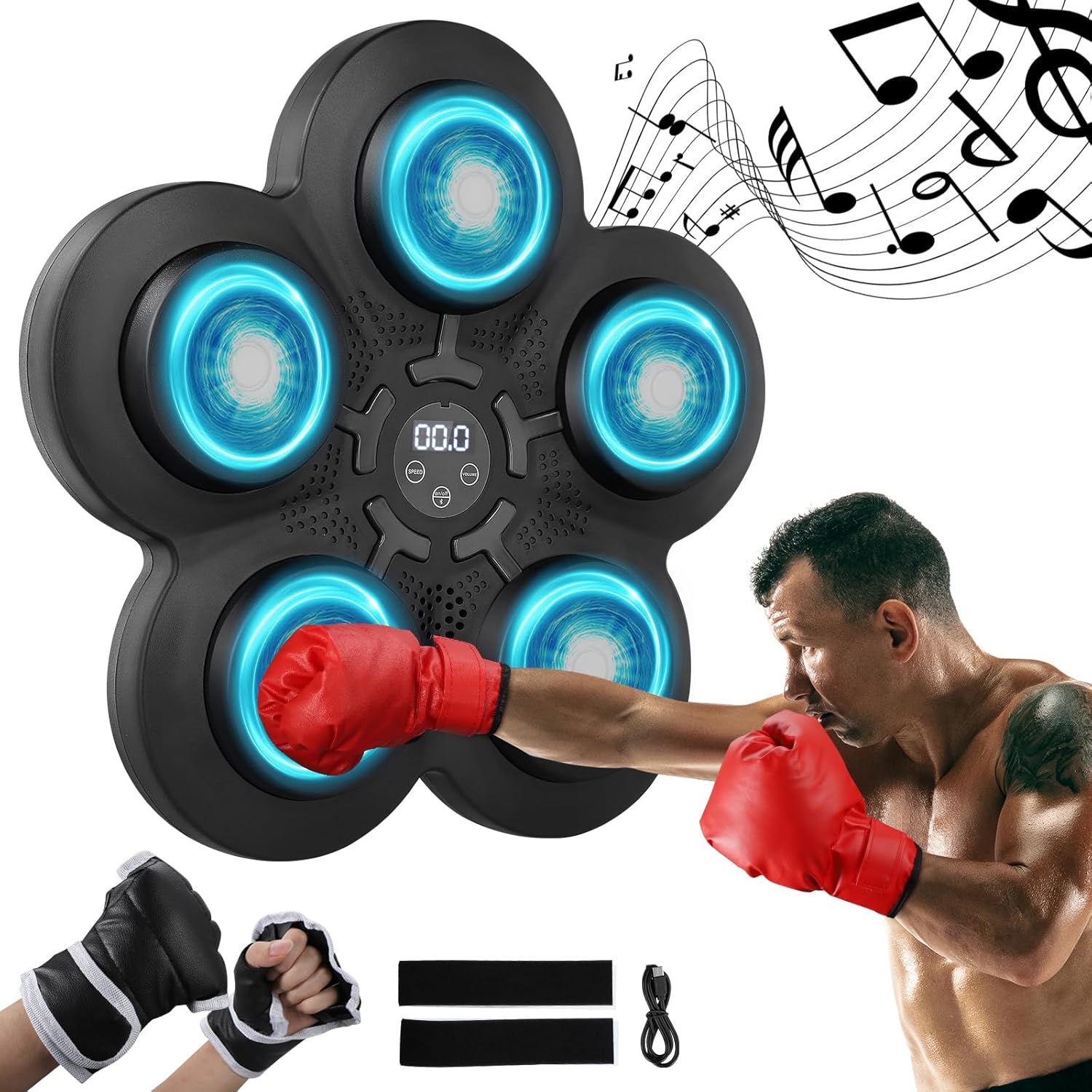 Music Boxing Machine UK,Smart Music Boxing Machine Wall Mounted with 9-level Speed Adjustment,One Punch Boxing Machine with LED Light & Display,Punching Machine Boxing Arcade with Bluetooth Music