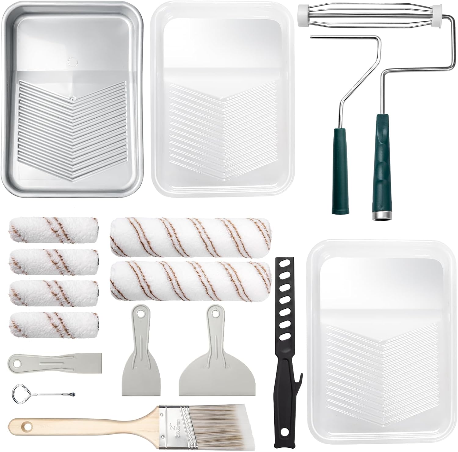 Mister Rui Paint Roller Kit, 18 Pack Paint Roller Set, 4"9" Paint Rollers for Painting Walls, Paint Tray with Liners, Angled Paint Brush, Professional Painting Kit for Home Improvement