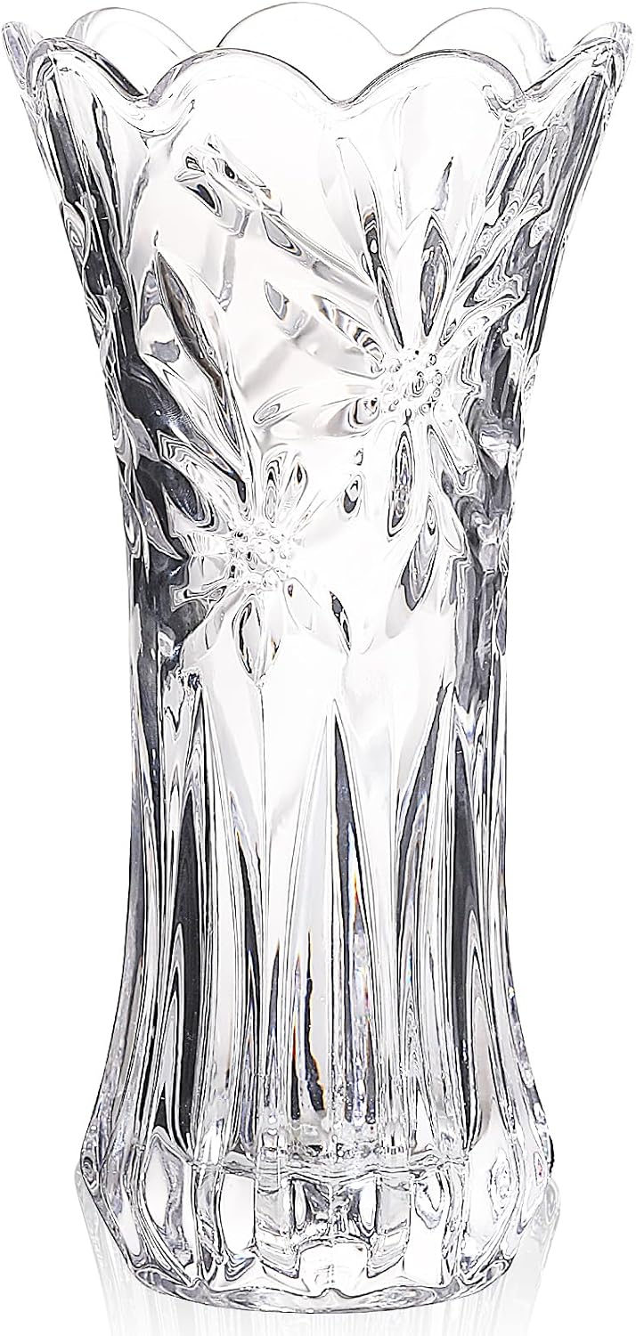 JASVIC 30CM Tall Crystal Flower Vase with Orchid Design, Tall Glass Vase