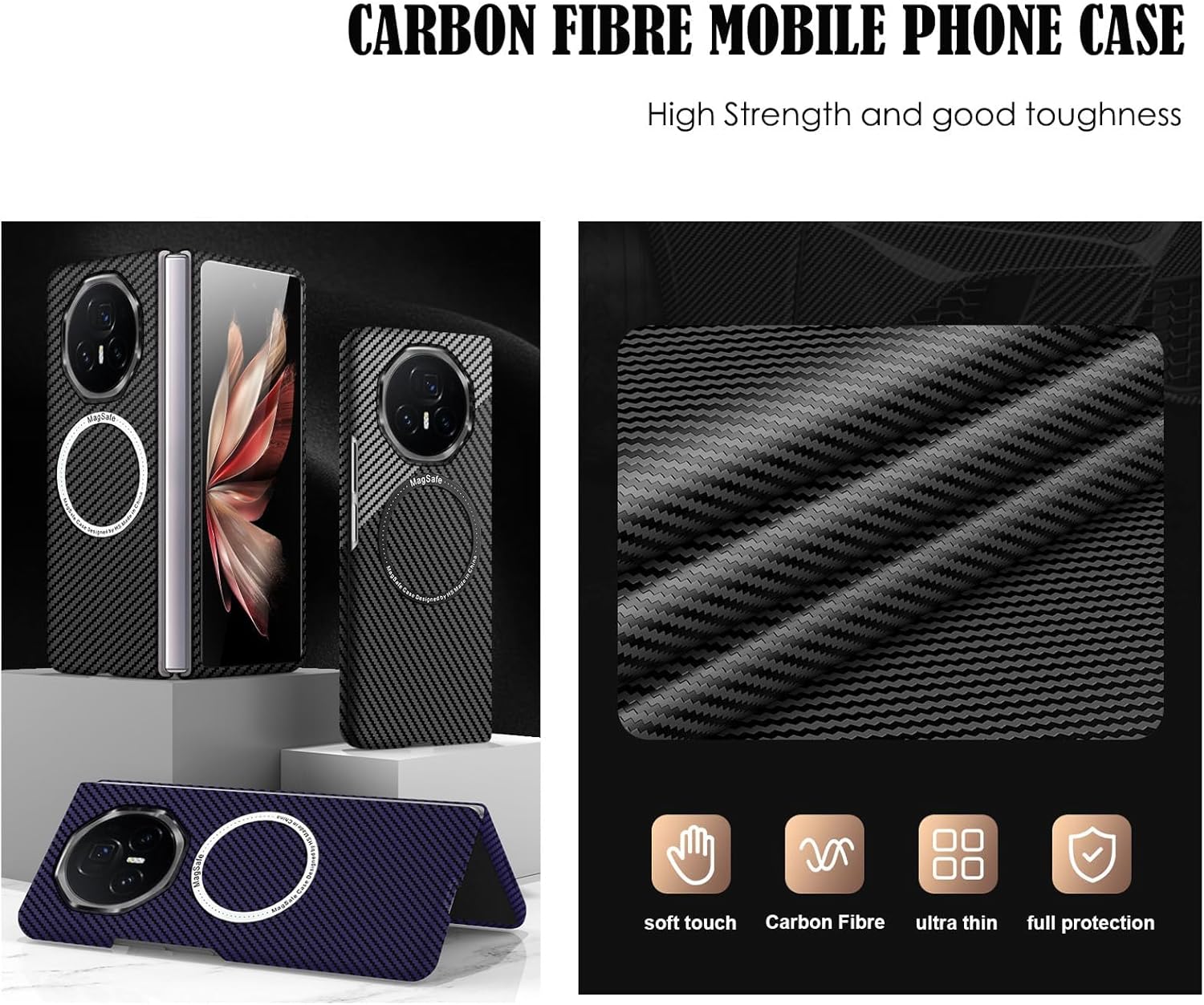 for Huawei Honor Magic V3 Case Hard PC Carbon Fiber Pattern Magnetic Ultra Thin Compatible with MagSafe Protection Case for Honor Magic V3(Black)