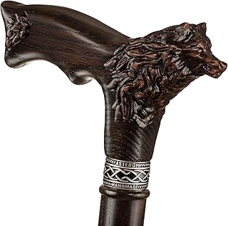 Asterom Walking Cane - Handmade Wolf Cane - Cool Walking Canes for Men and Women - Wooden, Carved, Unique - Walking Sticks for Men & Seniors