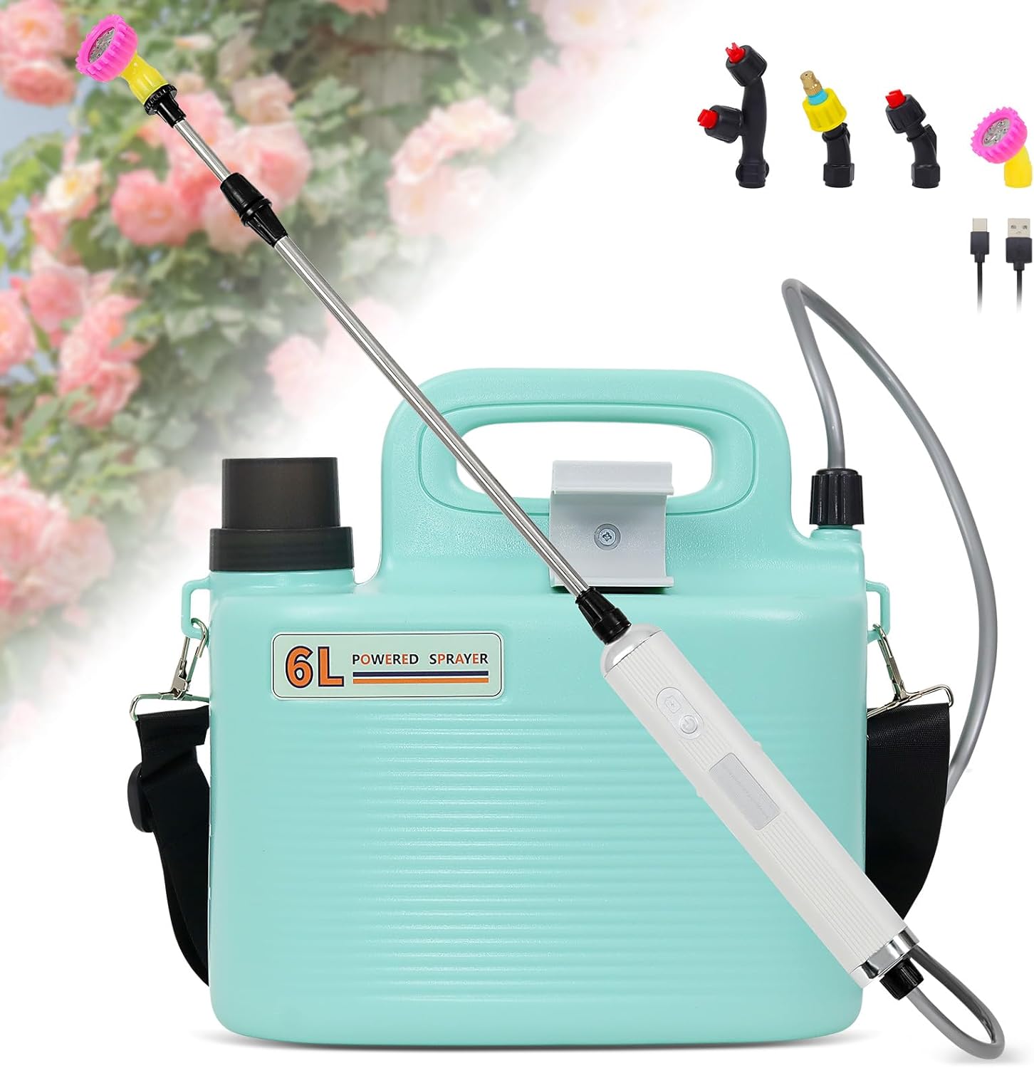 Battery Powered Sprayer 1.6 Gallon, 7.4V Electric Sprayer with 4 Mist Nozzles, Rechargeable Handle, 35" Retractable Wand, Powerful Electric Sprayers for Yard, Garden, Lawn, Fertilizing, Cleaning