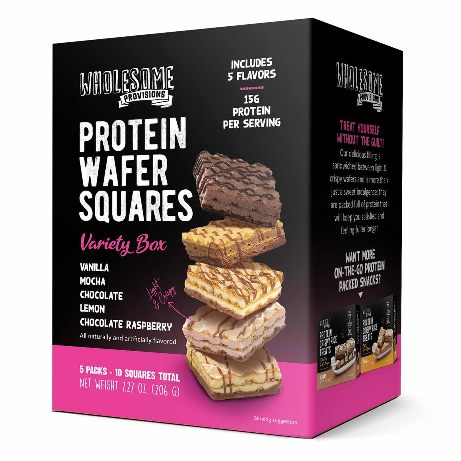 Protein Wafer Squares, Value Variety Pack, 15g Protein, Low in Sugar, 10 Squares Total, Light and Crispy, Includes Vanilla, Mocha, Chocolate, Lemon, Chocolate Raspberry (Variety, 1 Pack)
