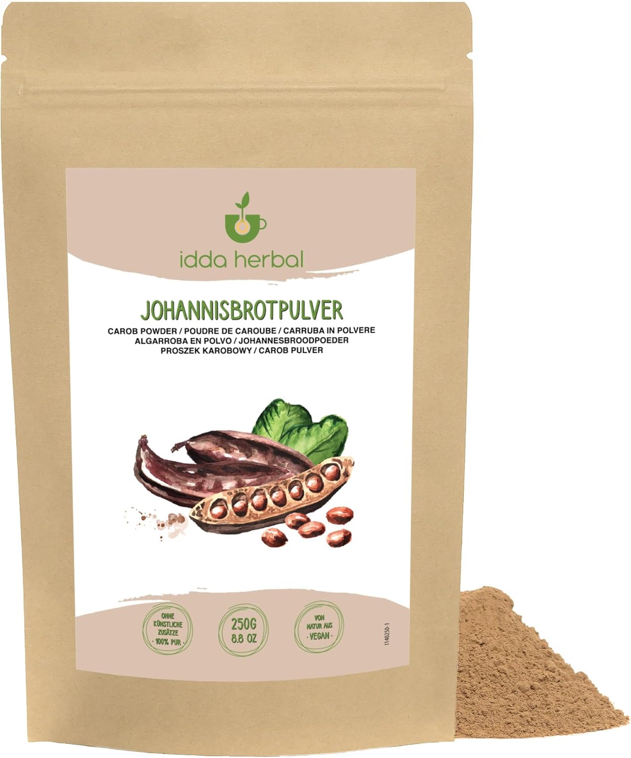Carob powder 250g 8.8 oz, Dried and Ground Carob Pods, Natural Sweetener for Pastries, Desserts and Carob Chocolate, Carob Flour, Dark Carob Powder