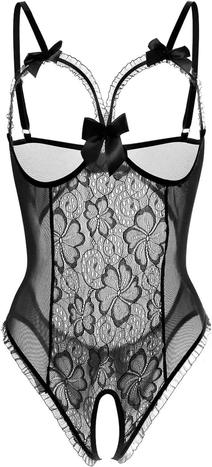 Lingerie for Women Sexy Teddy One-Piece Lace Babydoll Bodysuit Nightie Plus Size