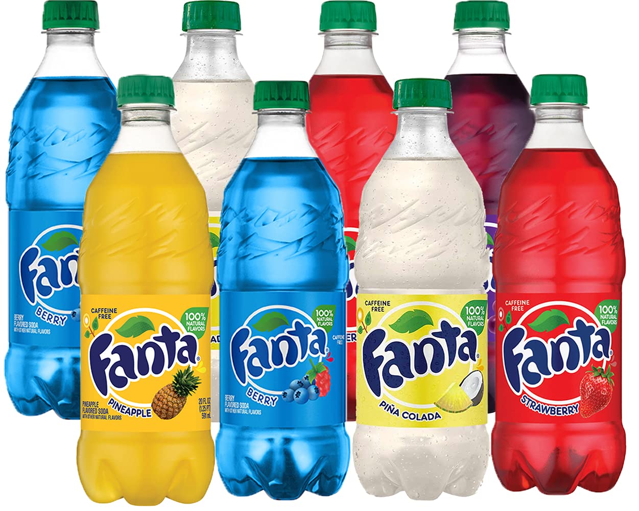 Fanta Orange Soda, Berry, Grape, Strawberry, Pina Colada, Pineapple Variety Pack, 20 Oz Bottles (Pack of 8, Total of 160 Oz), 20 Fl Oz (Pack of 8)