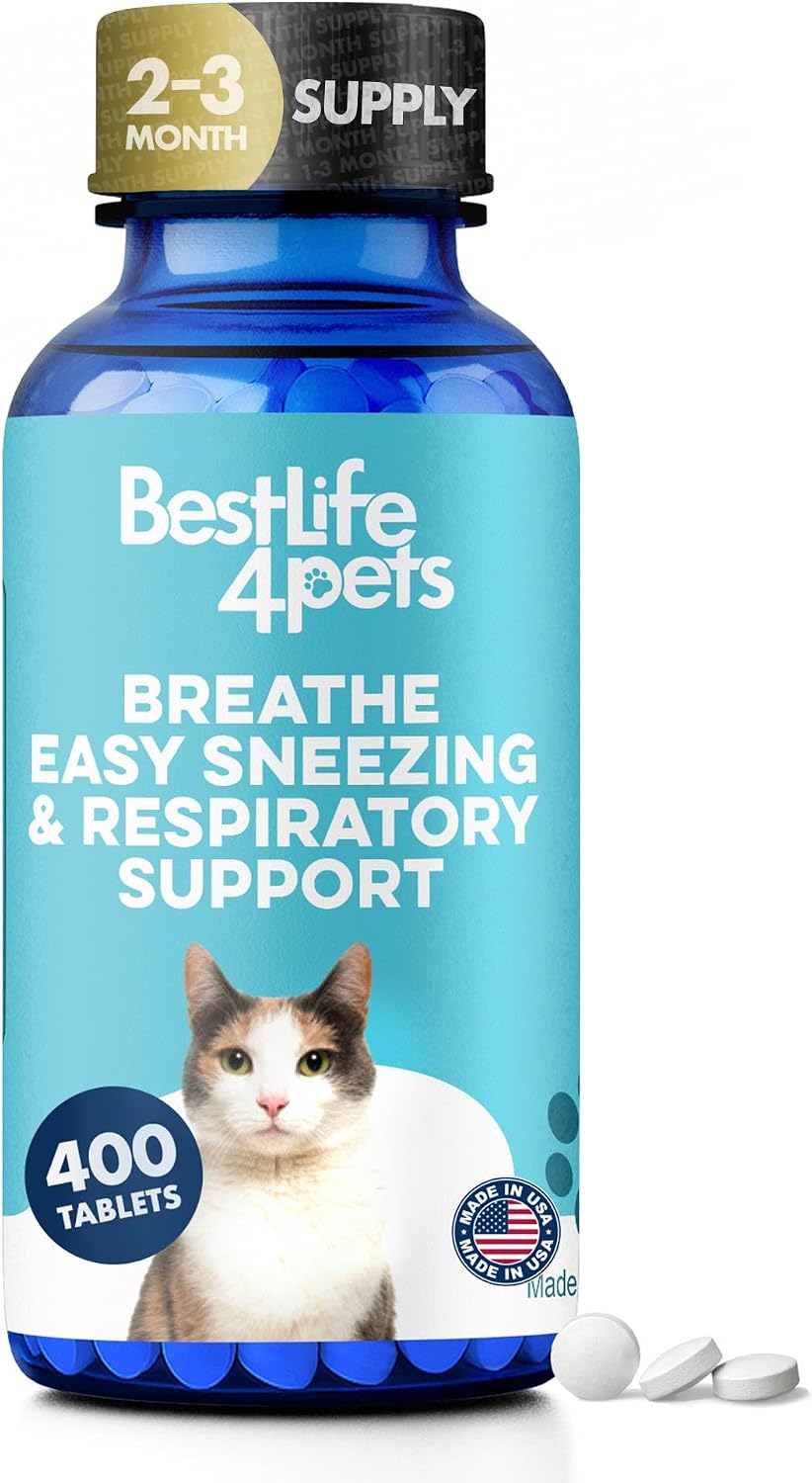 BestLife4Pets Cat Respiratory Comfort Supplement - 400 Pills | Natural Breathe Easy Feline Support for All Seasons, Coughing, Occasional Nasal Stuffiness and Sneezing