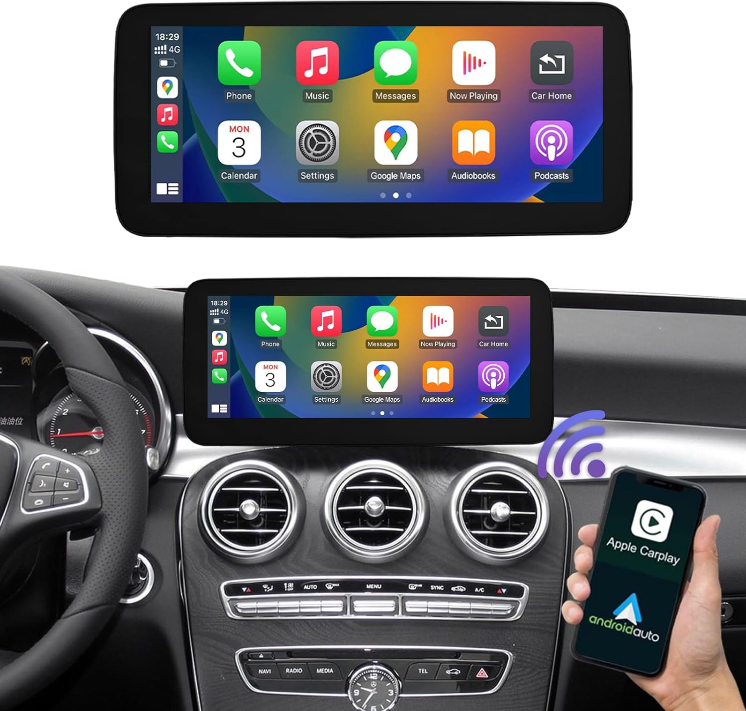Road Top 10.25" Linux Car Multimedia Screen for Mercedes Benz C GLC V Class W205 W447 2015-2018 Year with NTG5.0, Support Wireless CarPlay Android Auto Use OEM Bluetooth Calling