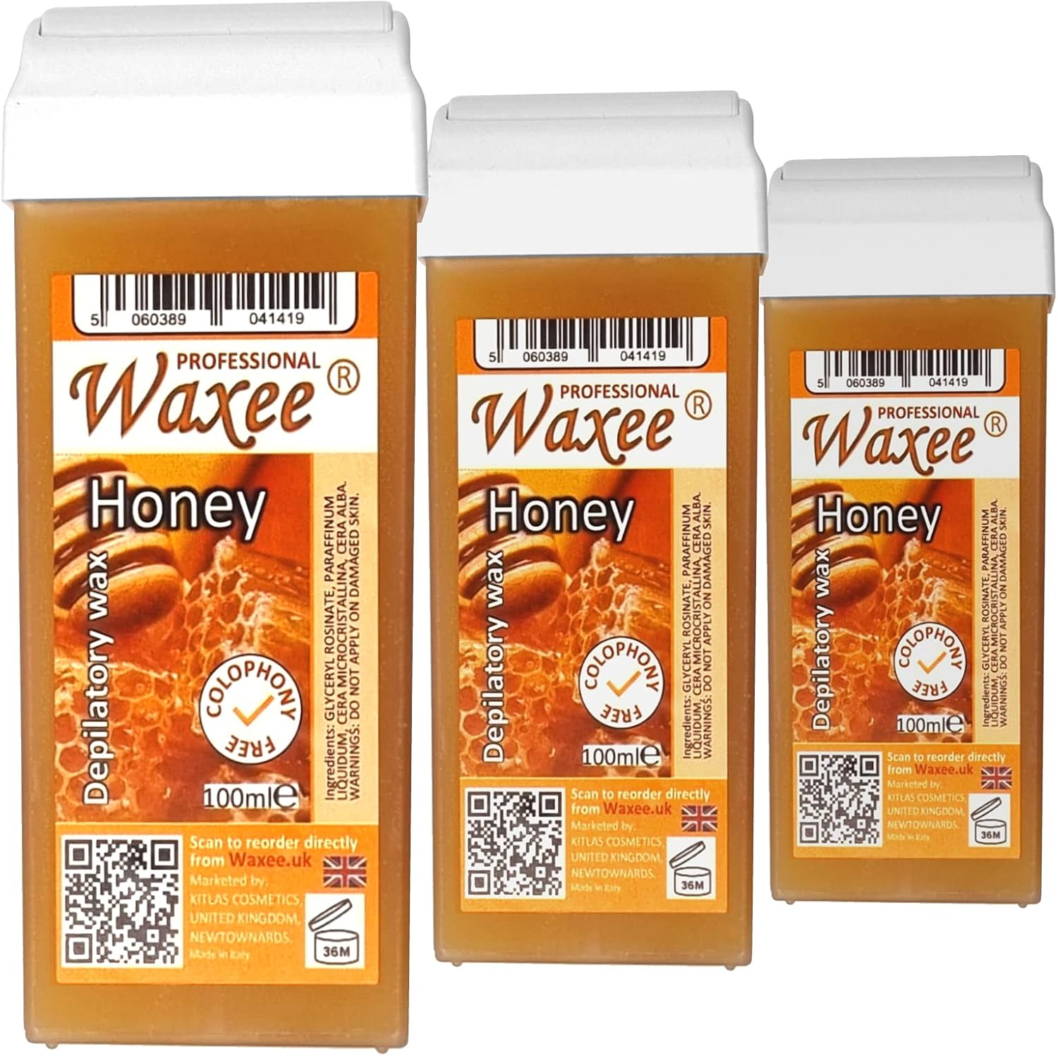 Roll on wax cartridge 100ml roller Natural HONEY- WAXEE (3 x 100ml roll-on wax cartridge)