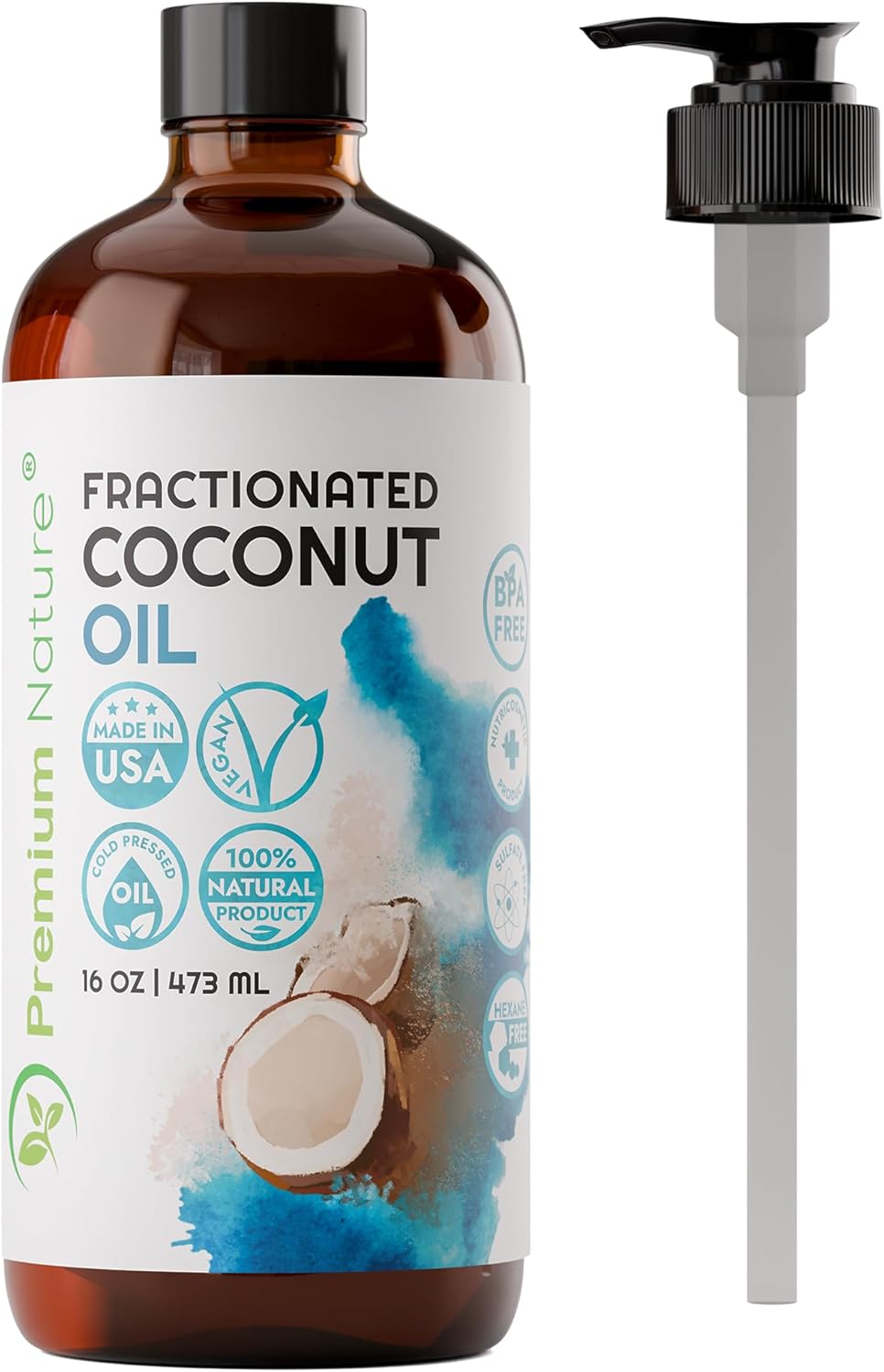 Fractionated Coconut Oil for Skin Moisturizer with Pump Massage Oils Best Carrier for Essential Oils Mixing Body OUL for Dry Skin Moisturizer Natural Oi for Face Hair Body 16oz