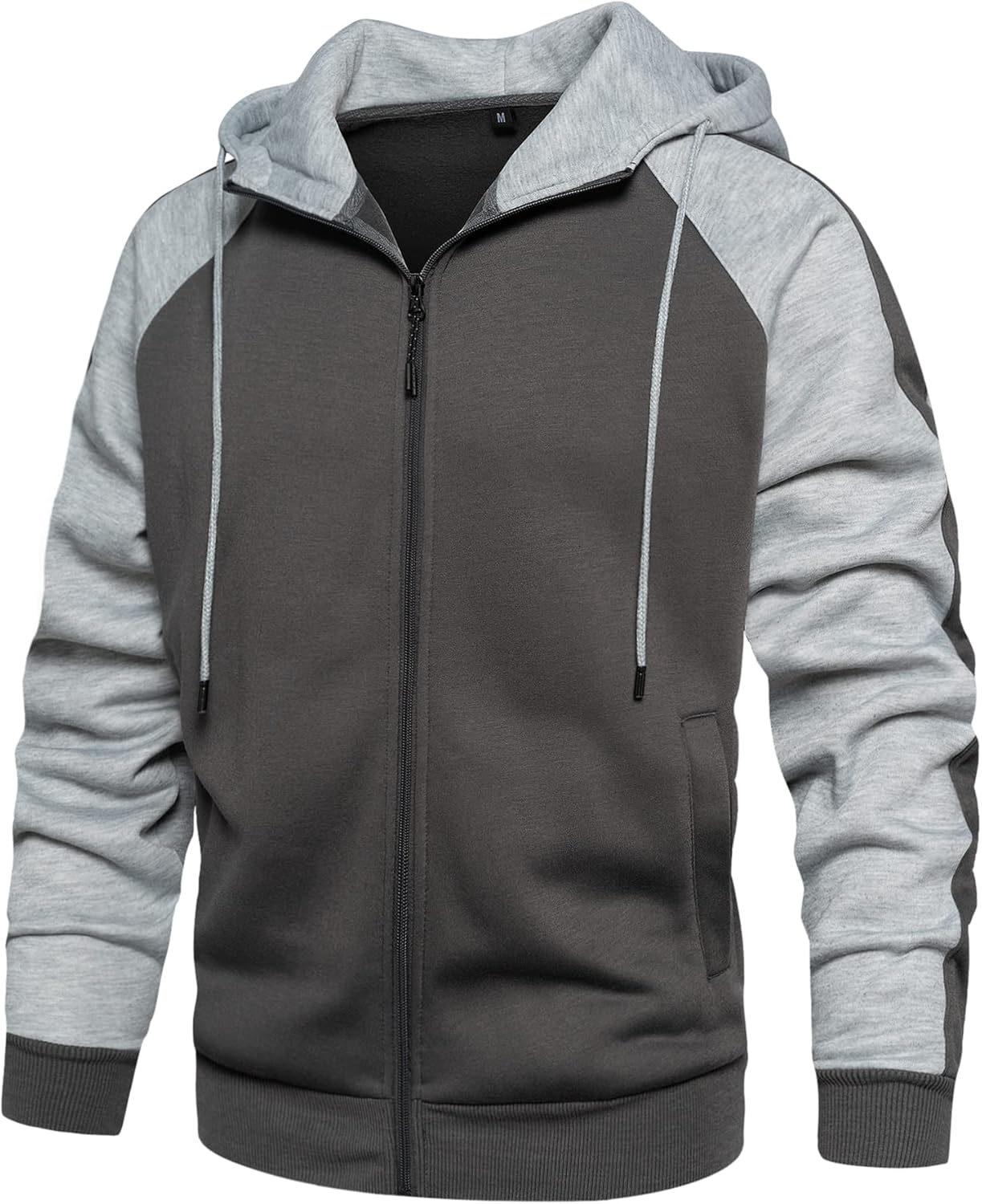 Wirltte Mens Hoodies Zip Up Hoodie Patchwork Fleece Jacket Winter Warm Hooded