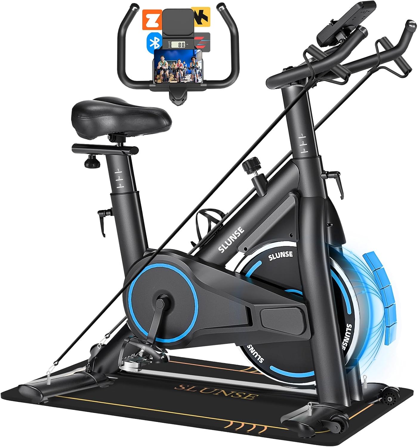 Exercise Bike, Magnetic Resistance Stationary Bikes for Home with App Compatible, Silent Indoor Cycling Bike with 350lbs Weight Capacity Comfortable Seat, Digital Monitor & Phone Mount, Light Blue