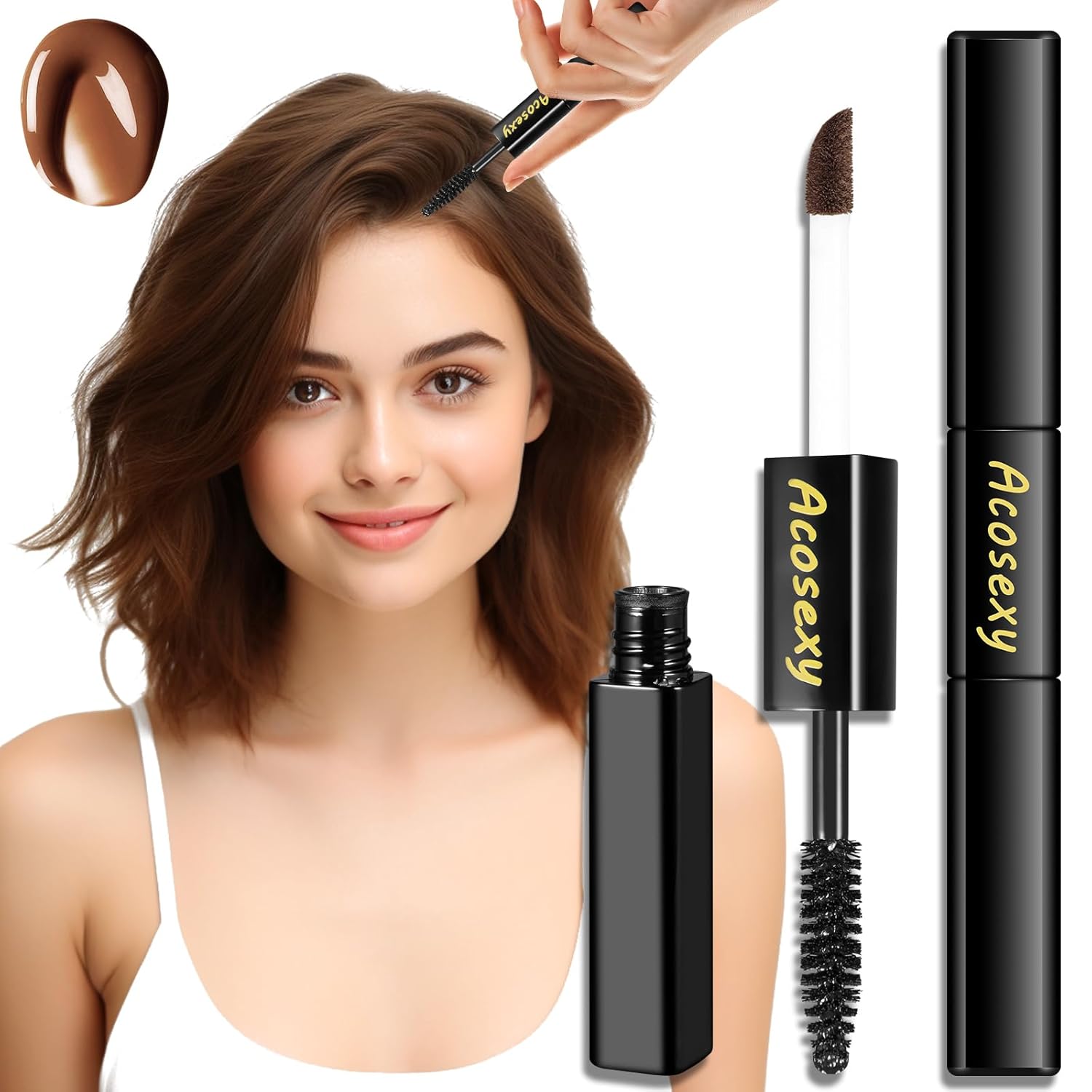 New Cover Touch Up Gray Brush-in Wand,Quick Cover Root Touch Up Rescue, Mascara Natural Water-Resistant Temporary Gray Concealer Cover Up Brush for Hair Mustache & Beard (Med Brown, 1 Pack)