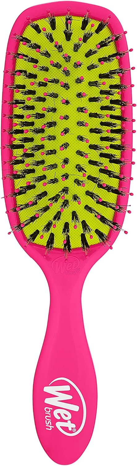 Wet Brush Shine Enhancer Brush with Soft Intelliflex and Natural Boar Bristles to Help Distribute Hairs Natural Oils without Breaking Hair, Pink