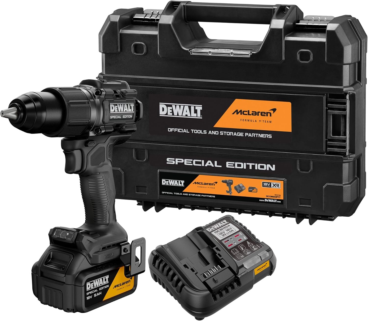 DEWALT x McLaren F1 DCD86MP1T 18V XR Cordless Combi Drill with 1 x 5Ah Battery, Charger & Case