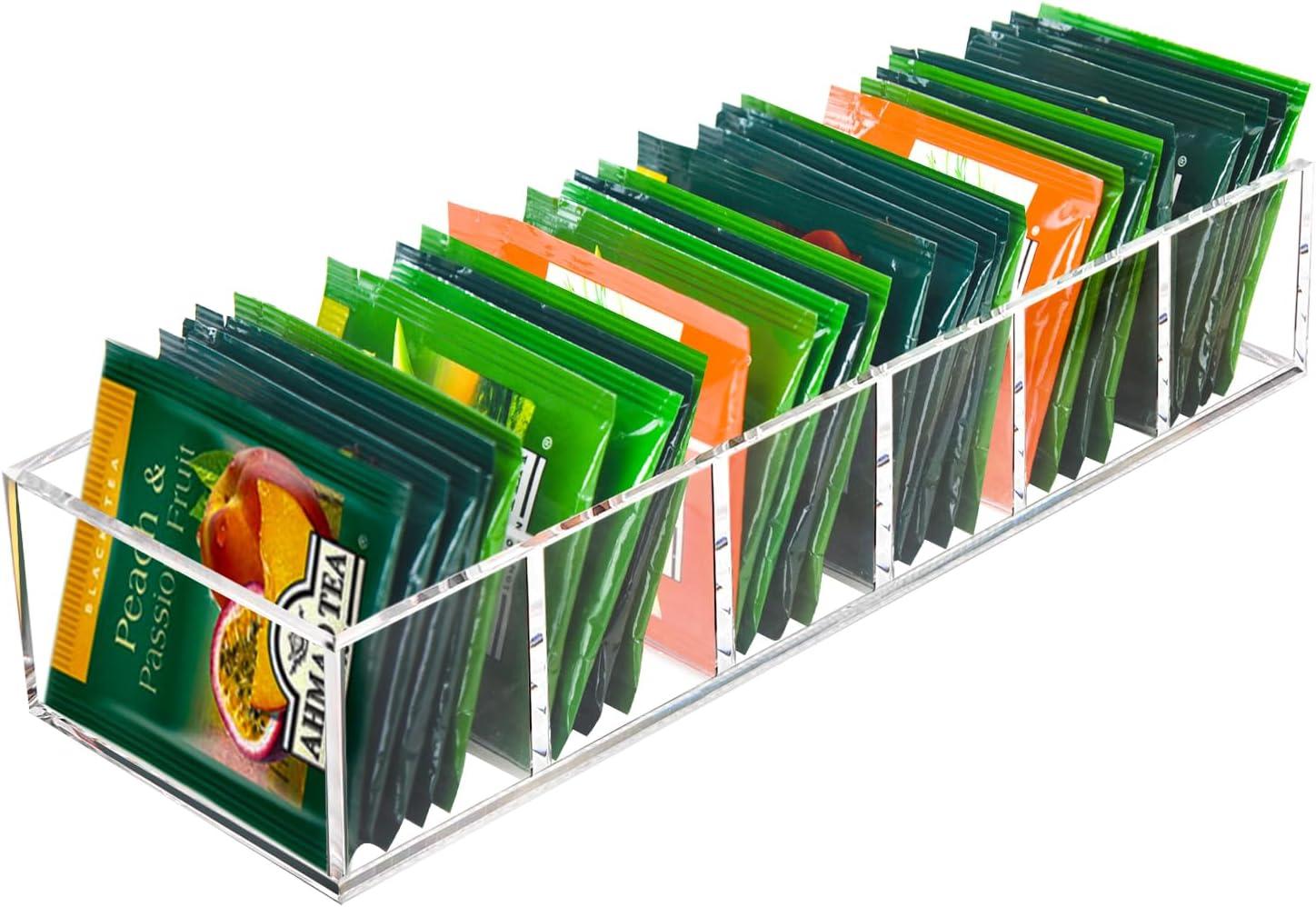 Tasybox Tea Bag Organizer, Acrylic Tea Bag Holder, Clear Small Tea Packet Storage Box for Drawer, Countertop, Pantry, Kitchen, Cabinet, Shelf, 1 Pack