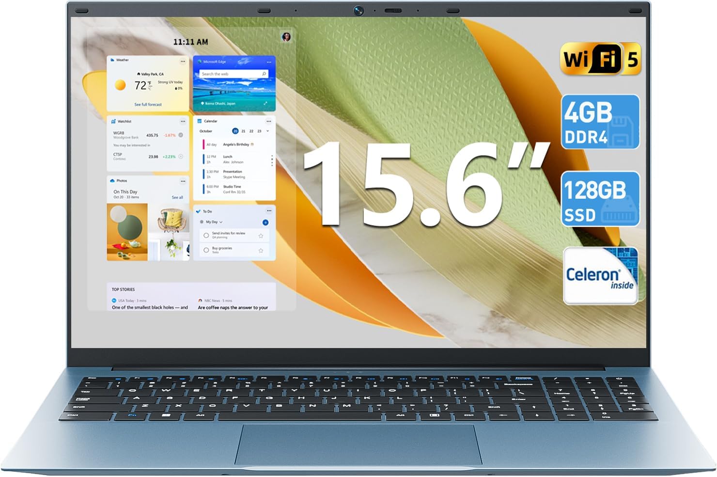 SGIN Laptop Computer 15.6 Inch, 11 Home Laptops with 4GB RAM 128GB SSD, Celeron N4000 Processor Notebook, BT4.2.0, HDMI, 7000mah, WiFi, UHD Graphics 600, Type-C, 2.4/5G WiFi
