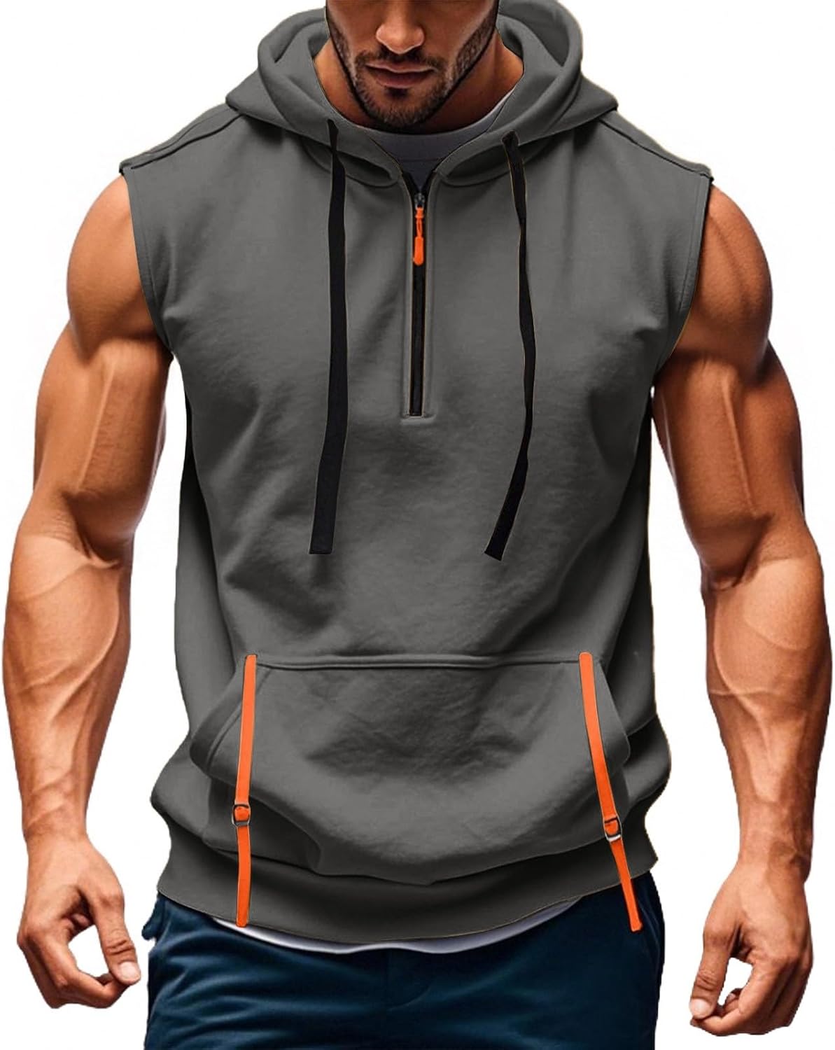 Mens Tank Tops Sleeveless Zip Up Hoodie Workout Gym Athletic Running Muscle Shirts Lightweight Jacket