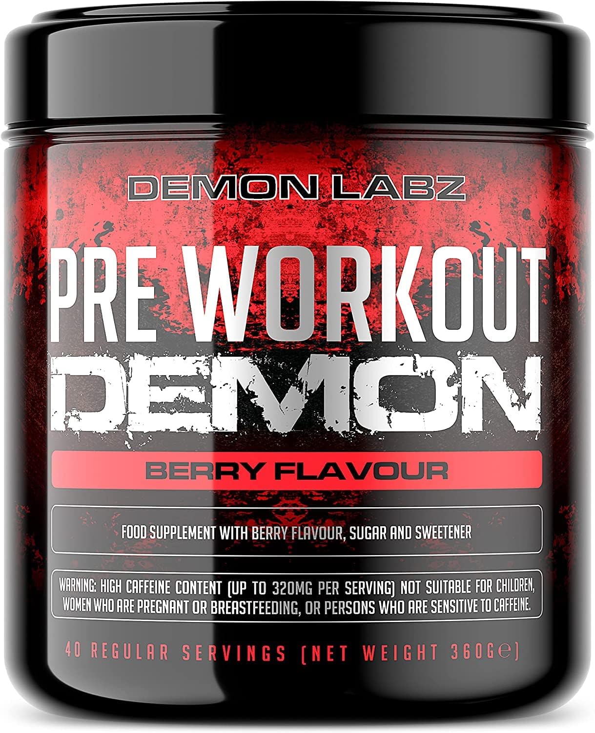 Pre Workout Demon - Advanced Pre-Workout Energy Powder with Creatine, Caffeine, Beta-Alanine & Glutamine, Berry Blast, 360g - 40 Servings