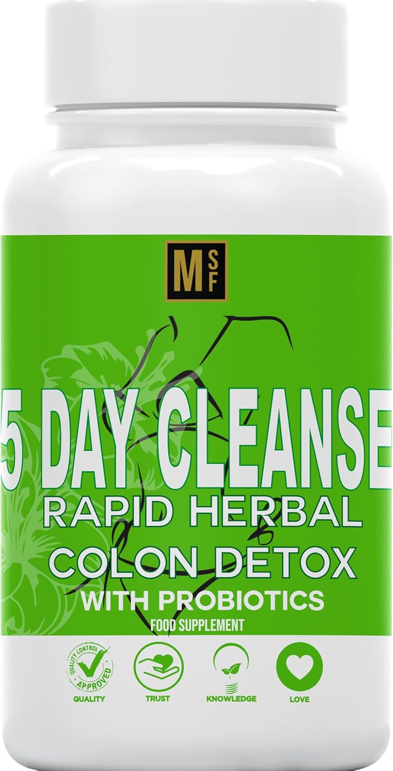 5 Day Rapid Colon Detox & Cleanse | Vegan Capsules | Natural Laxative with Probiotic | Constipation Bloating Gut Detox Relief | Easy to Swallow