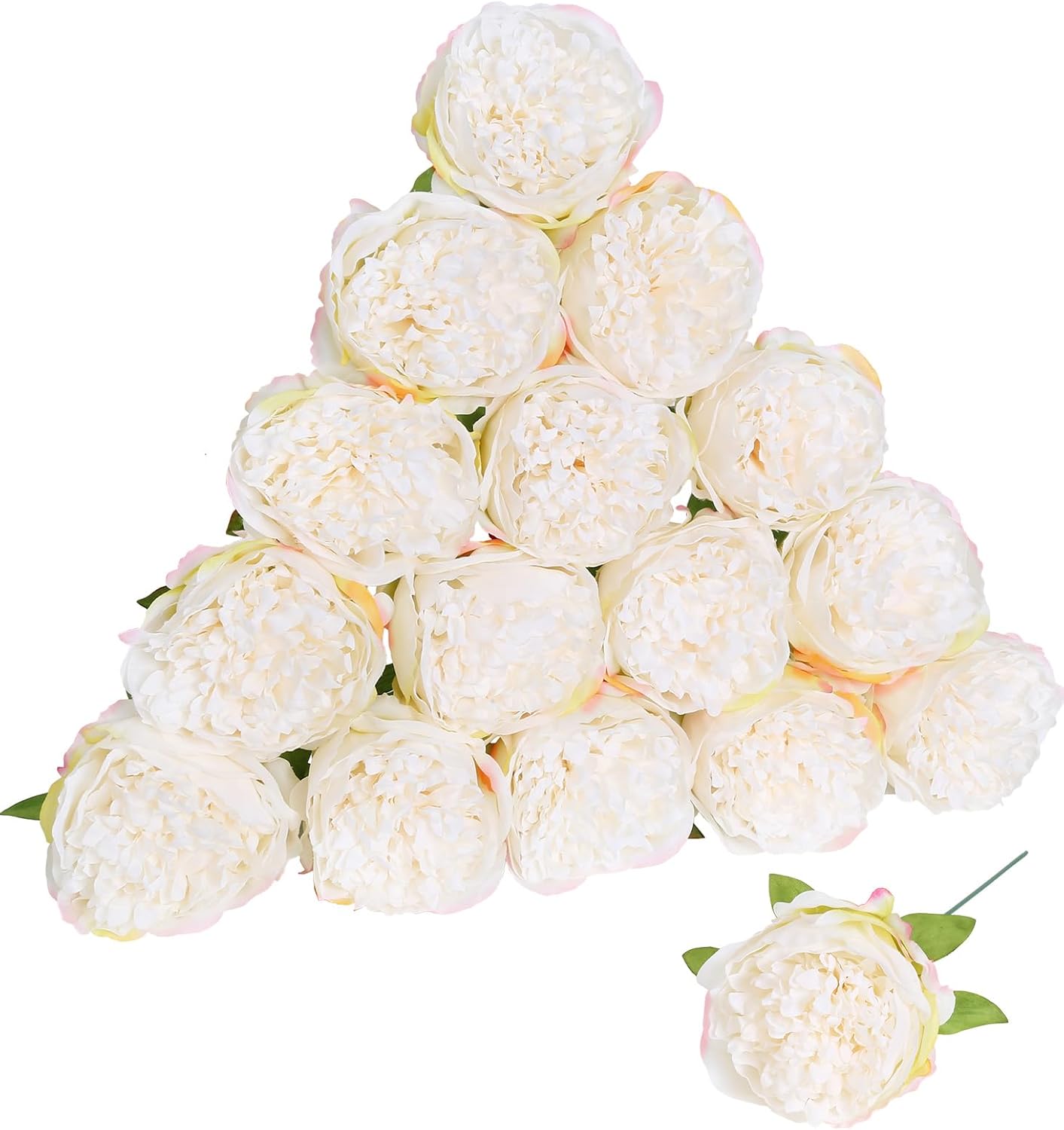 16pcs Peony Artificial Flowers Fake Peonies Bulks Cream White Silk Peonies Flowers Faux Peony Flowers Heads with Stems for Home Wedding Party Festival Baby Shower Decorations (Cream White)