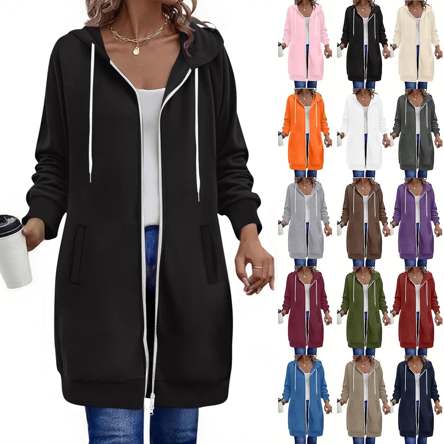 Long Hoodies for Women Zip Up Fleece Oversized Tunic Sweatshirts with Pockets 2025 Fall Lightweight Jackets