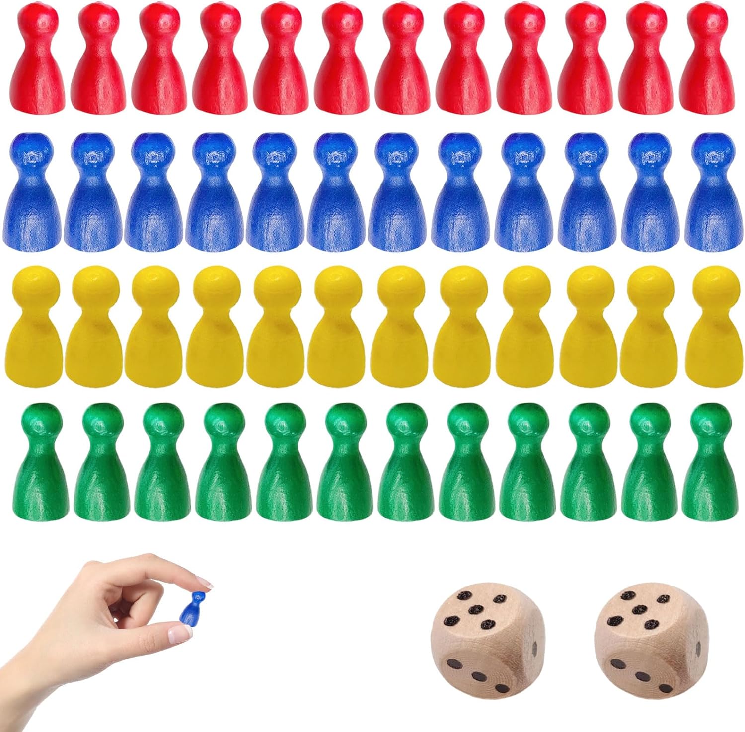 50 Pcs Wooden Pawns Board Game Pieces Multicolor Pawns Board Game Pawns Replacement with 2pcs Dice Ideal for Tabletop Markers Chess Pieces Flight Chess and Other Gaming Accessories