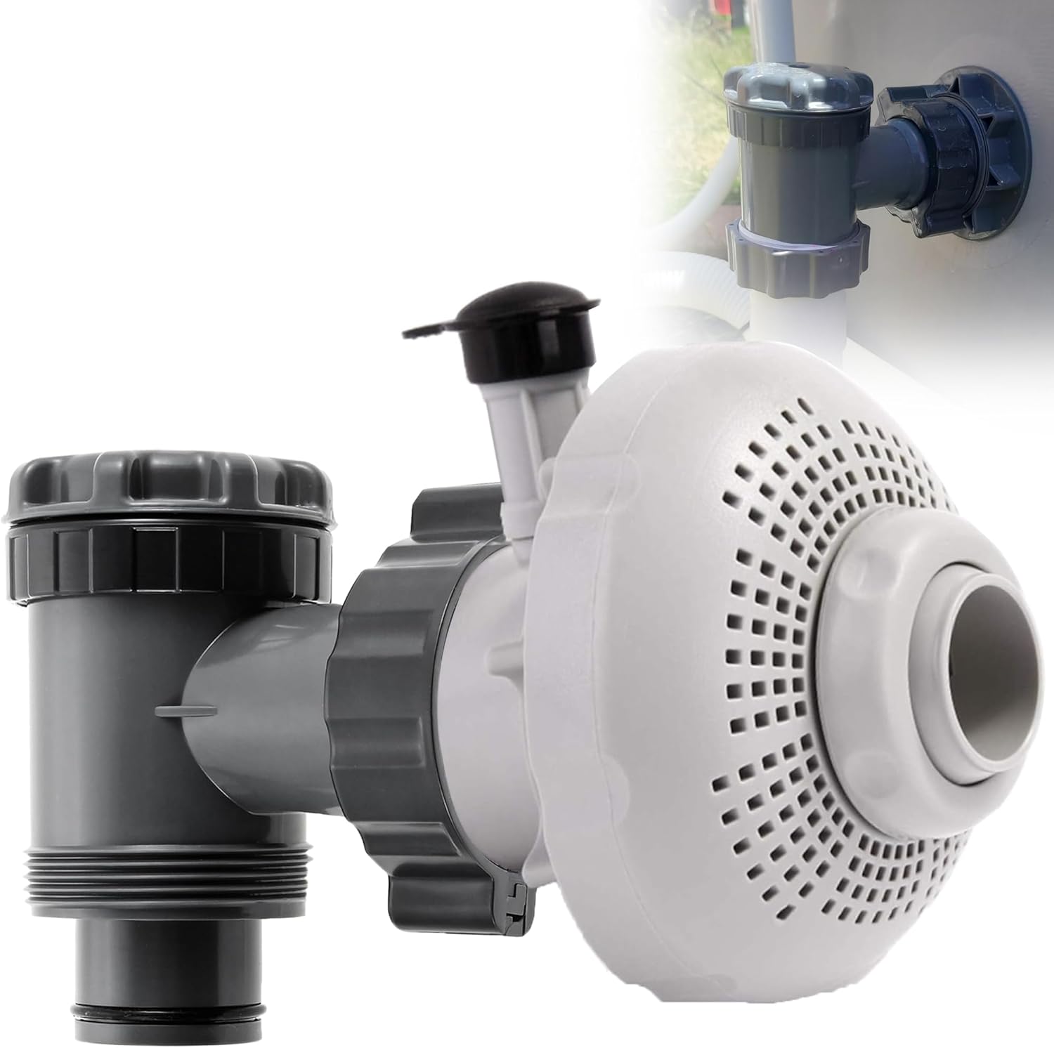 12355 Large Inlet Air Nozzle with Plunger Valve for Intex Pools, Above-Ground Pool Filter Pump On/Off Pool Drain Valve Part, Compatible with Intex, Coleman Frame Set & Ultra Frame Pools