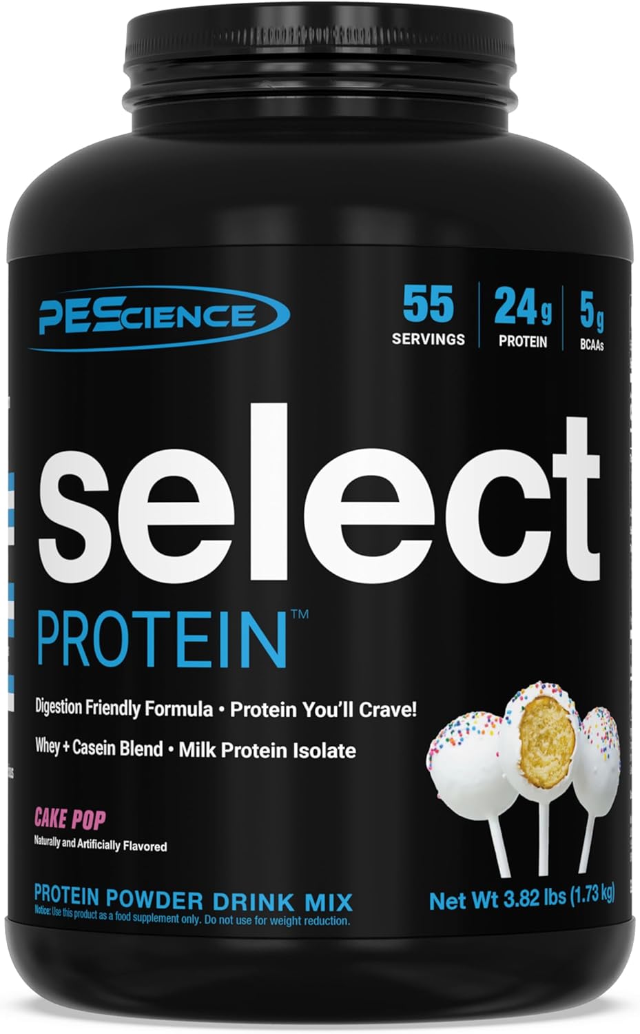 PEScience Select Protein Powder, Whey and Casein Blend, Lean Protein Powder for Women and Men, Low Calorie, Low Carb, Keto Friendly, Gluten Free, Cake Pop - 55 Servings