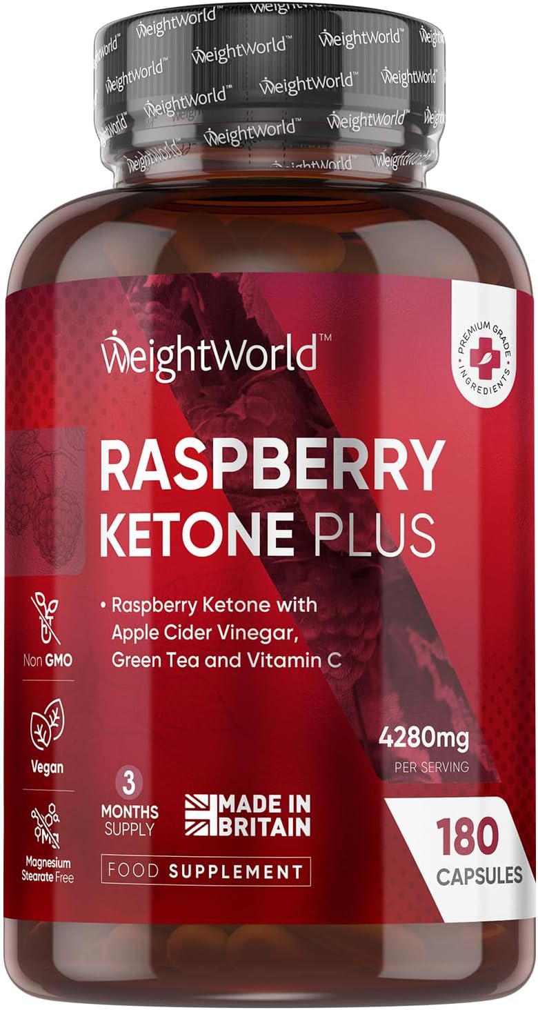 Raspberry Ketone Plus 4280mg - 180 Vegan Capsules - with Apple Cider Vinegar, Vitamin C, Caffeine & Green Tea - 3 Months Supply - Keto & Low Carb Diet-Friendly Raspberry Ketones Supplement