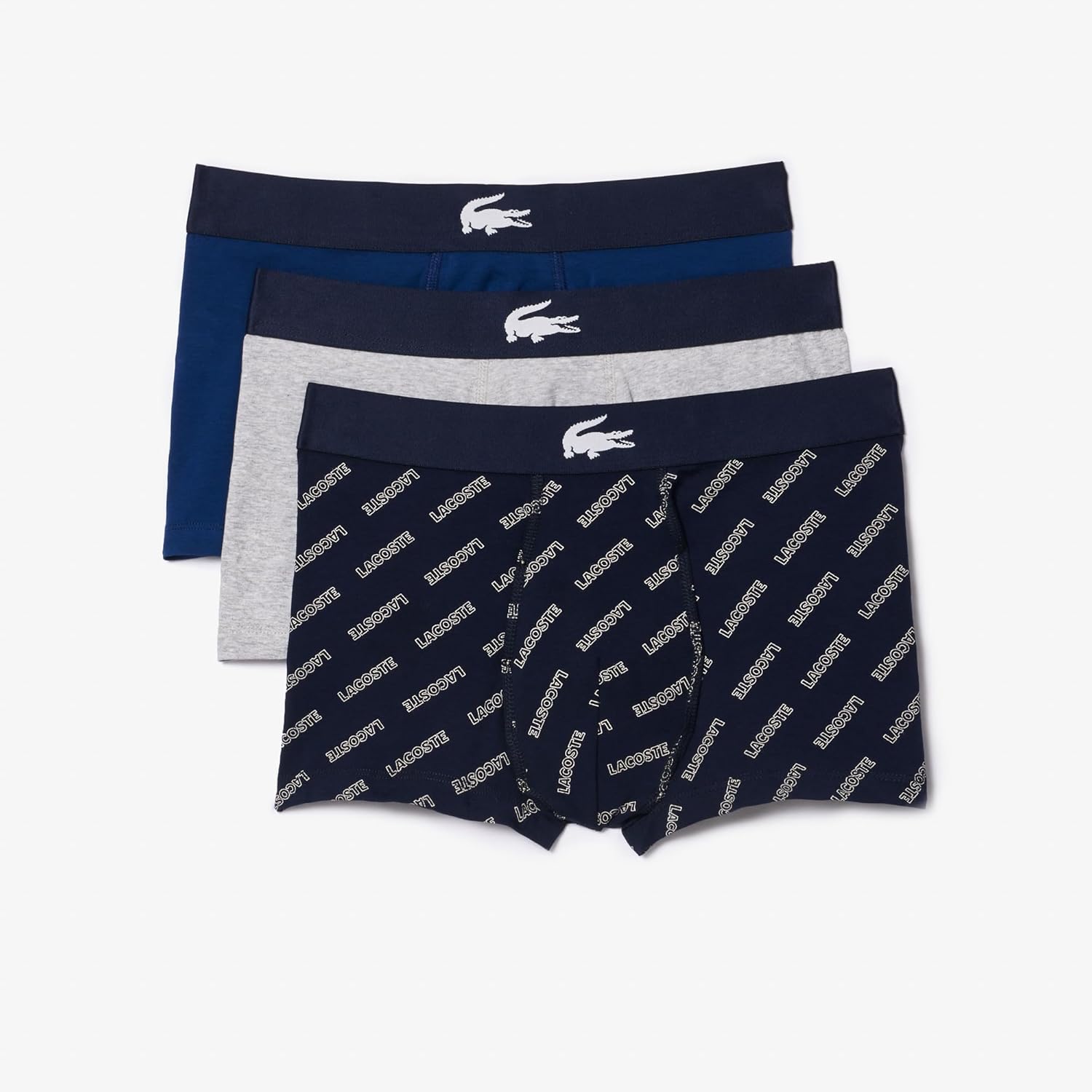 Lacoste Men's 100% Cotton Lacoste Diagonal Print Trunks, 3-Pack