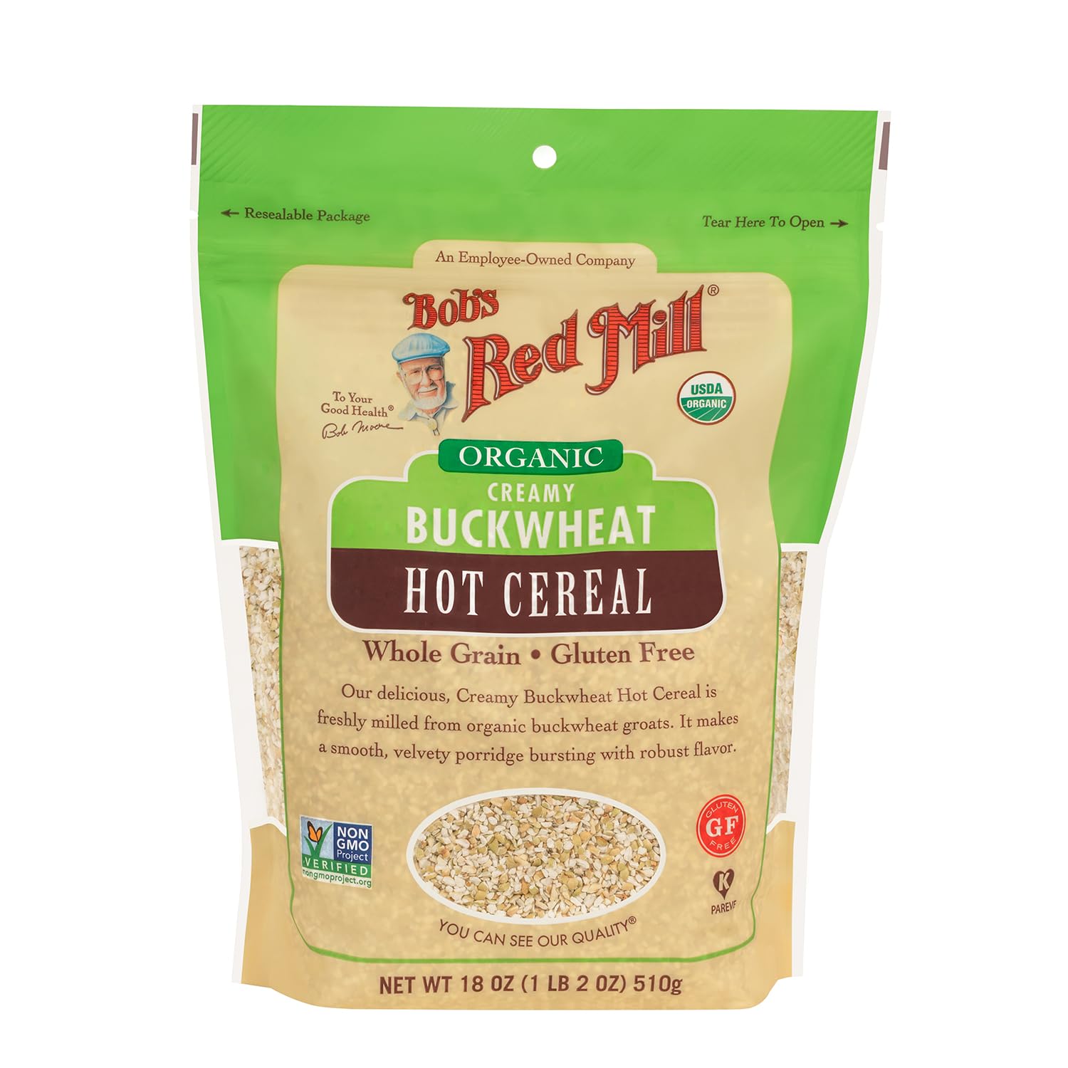 Bob's Red Mill Organic Gluten Free Creamy Buckwheat Hot Cereal, 18oz (Pack of 1) - Non GMO, Whole Grain, Vegan, Kosher