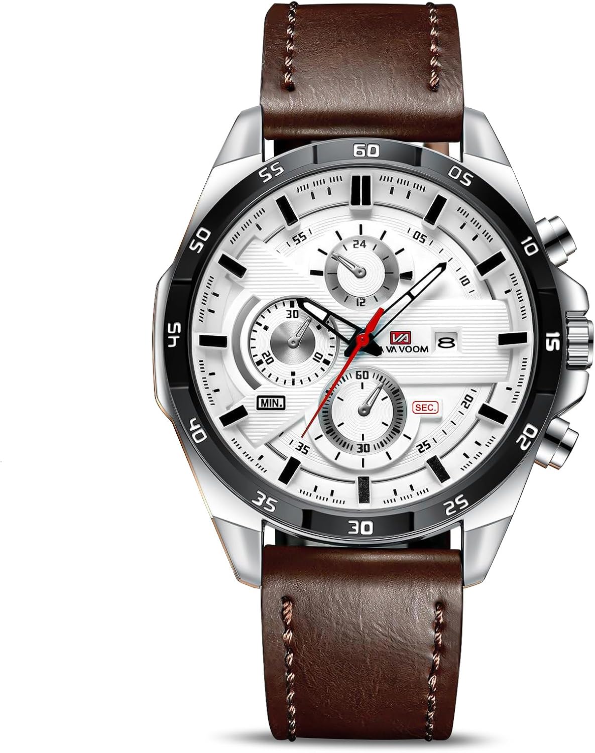 OFFCUP Mens Watches, 55MM Men's Chronograph Watch, Leather Analog Quartz Watch with Date Luminous, Business Casual Fashion Gents Wrist Watches Elegant Gift for Men