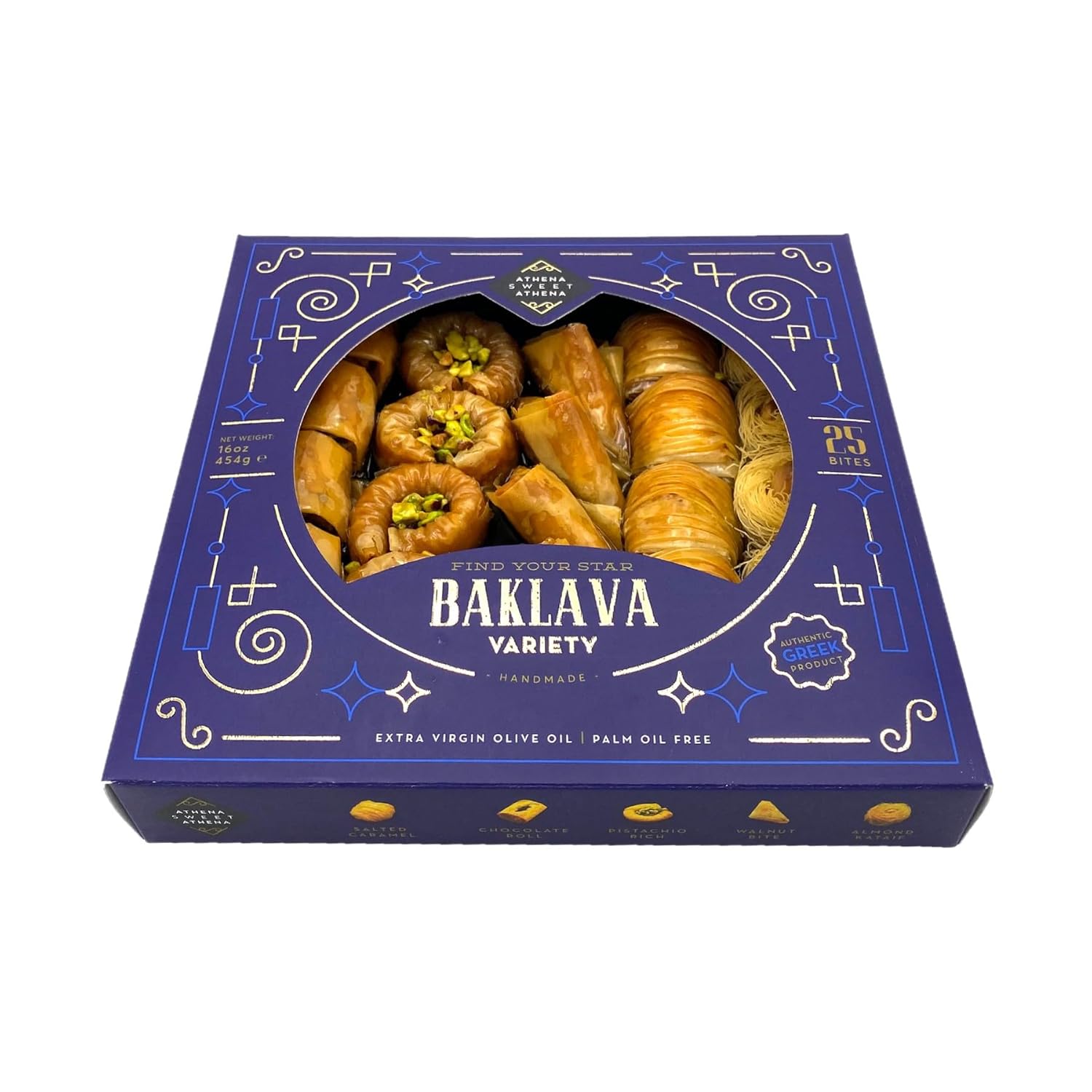 ATHENA SWEET ATHENA, Premium Handmade Greek Baklava Selection - Find your star / 25 bites/Net Weight 16oz (454g)