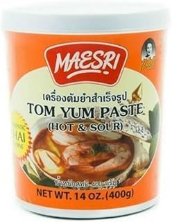 Maesri Tom Yum Paste - Authentic Thai Soup Base - Hot & Sour, 14 Ounce