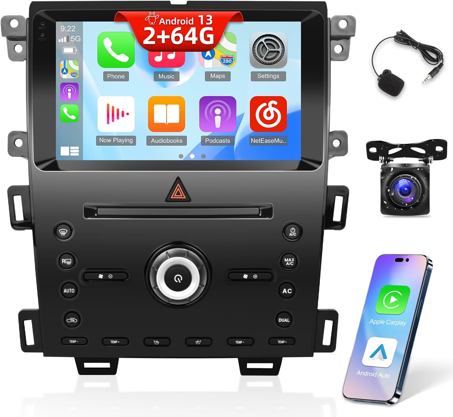 EKAT [2G+64G] Car Radio for Ford Edge 2011 2012 2013 2014 2015, Android 13 Touch Screen Edge Stereo, Carplay/Android Auto/EQ Audio/SWC +AHD Backup Camera