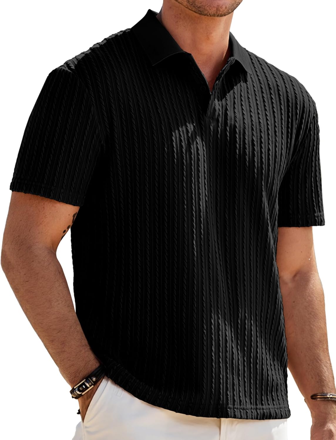 Meilicloth Mens Polo Shirts Casual Summer Short Sleeve Vacation Button Beach Knit Stretchy Golf Shirts