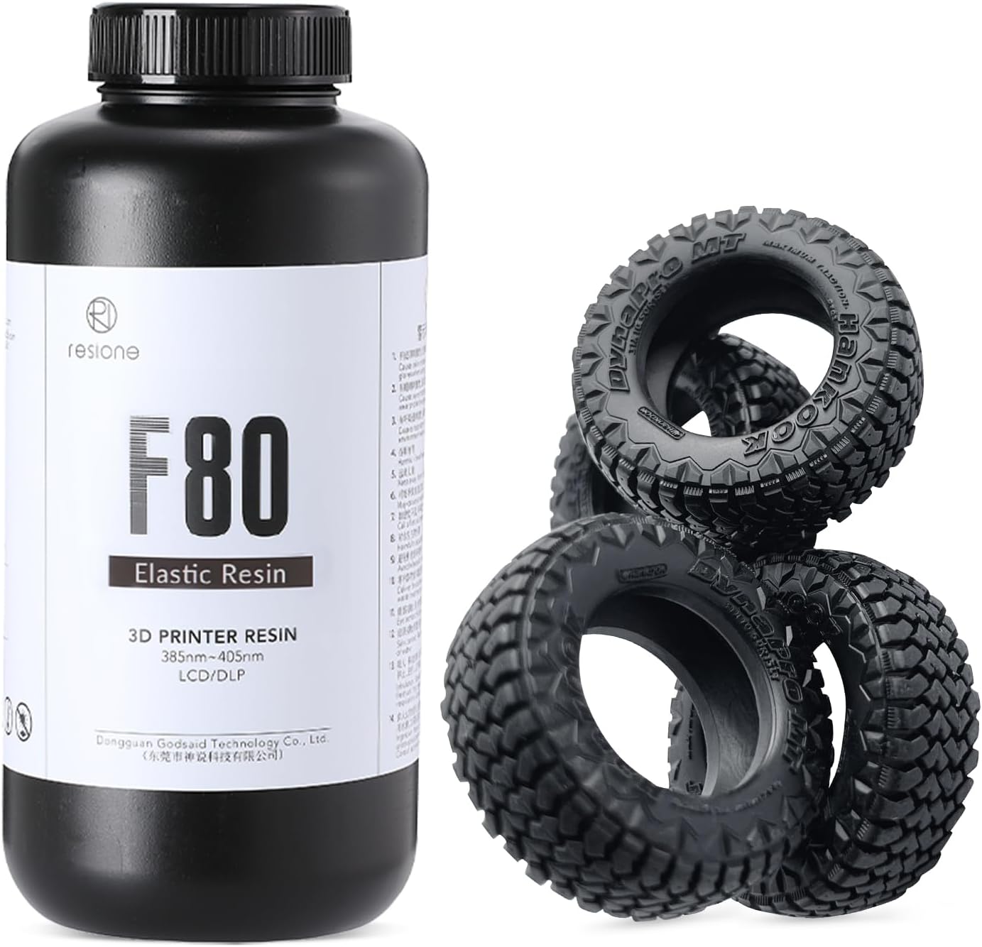 RESIONE 3D Printer Resin, F80 Elastic 405nm UV-Curing Printing Liquid with High Elongation at Break High Resilience Photopolymer Resin for LCD DLP MSLA 3D Printing (Black, 1000g)