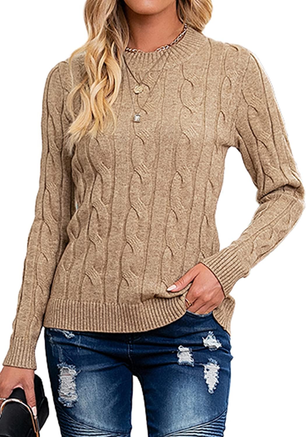 Breampot Women Cable Knit Jumper Casual Basic Long Sleeve Pullover Sweater Tops