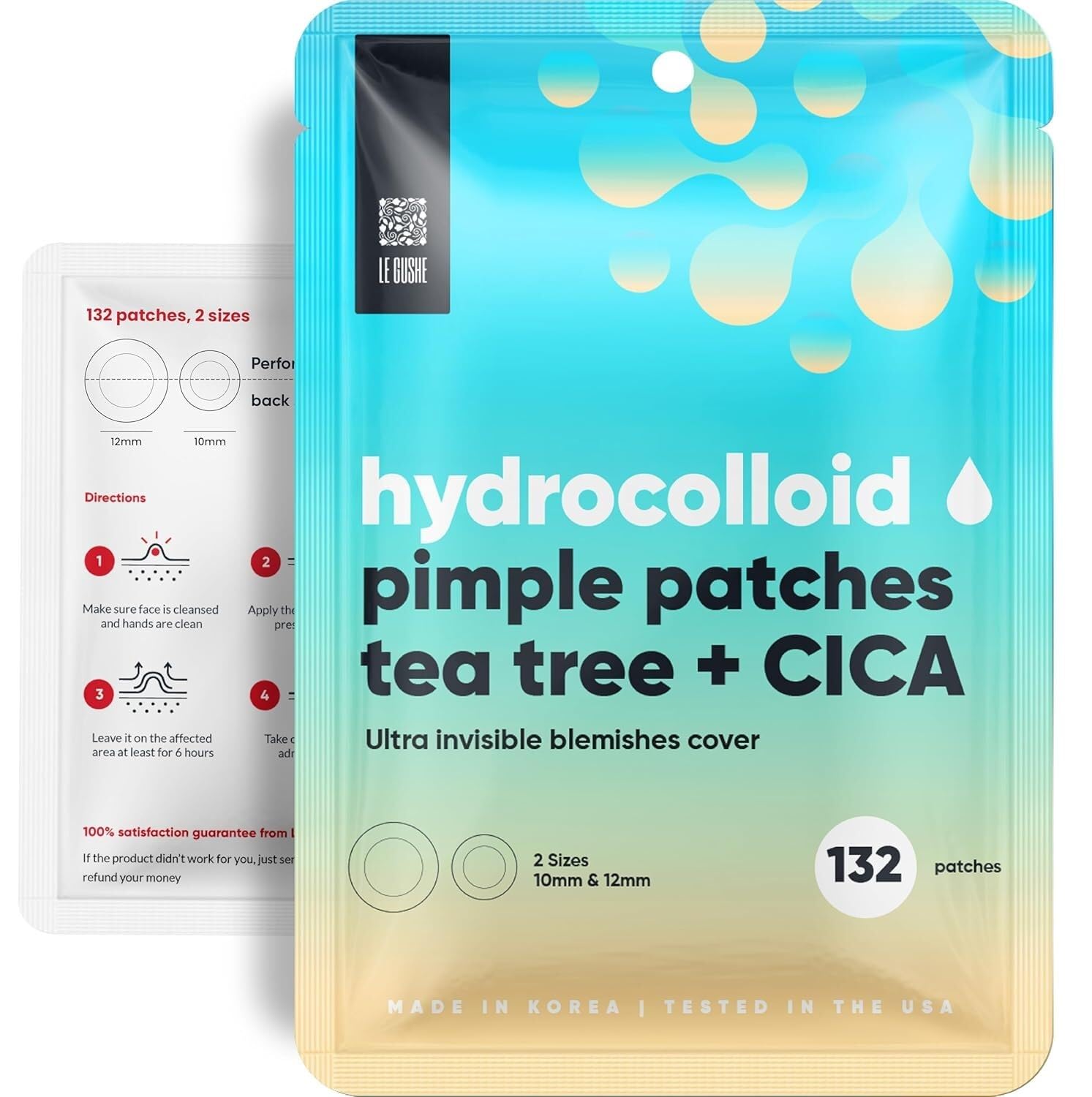LE GUSHE Korean Pimple Patches for Face (132 dots) - Hydrocolloid Acne Patches with Tea Tree Oil - Invisible Blemish Patches - Dermatologist Tested Zit Patches | Korean Skin Care