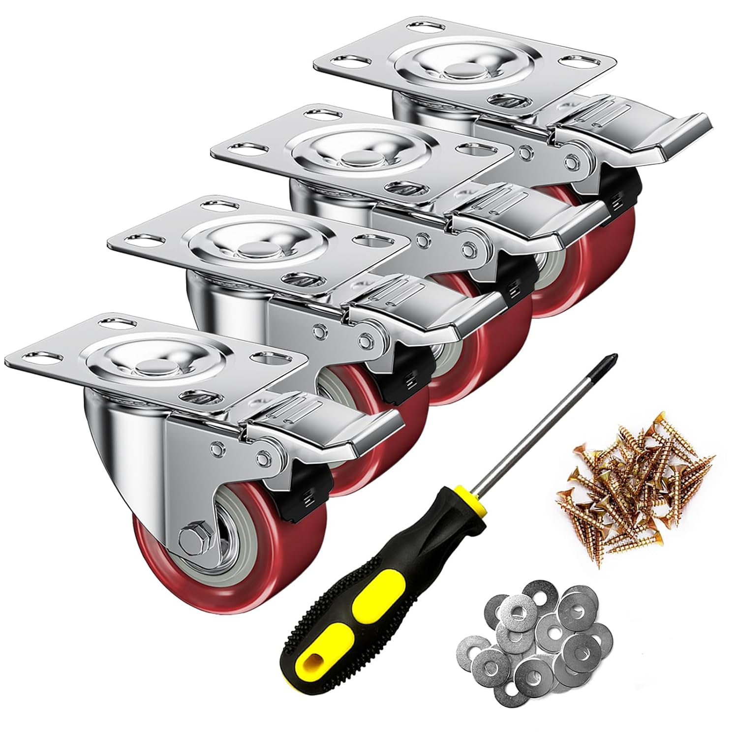 2" Caster Wheels Set of 4, Heavy Duty with Brake